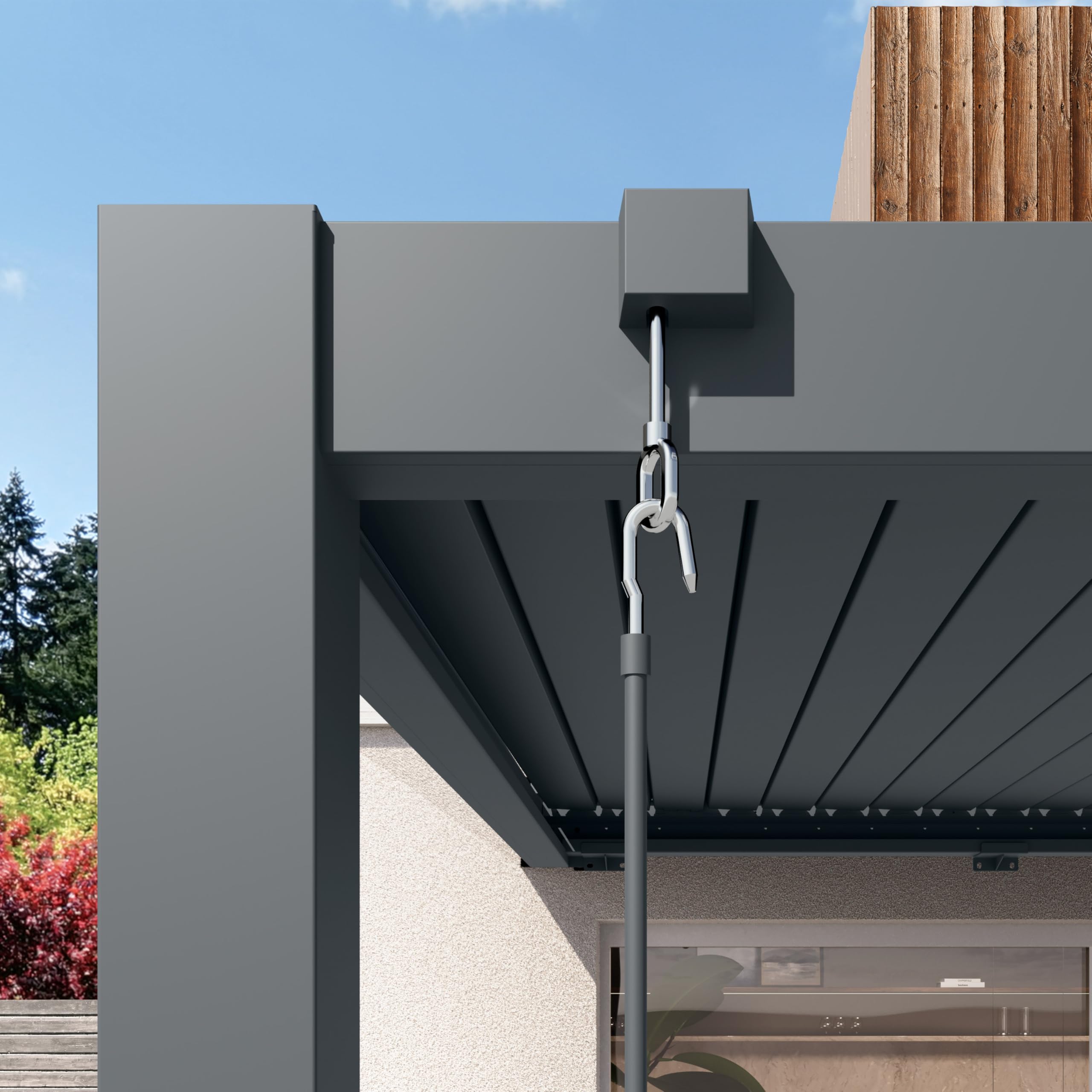 PRIMEYARD Pergola addossata 3x4 m montanti in alluminio con tetto a doghe in alluminio pergola a muro color antracite
