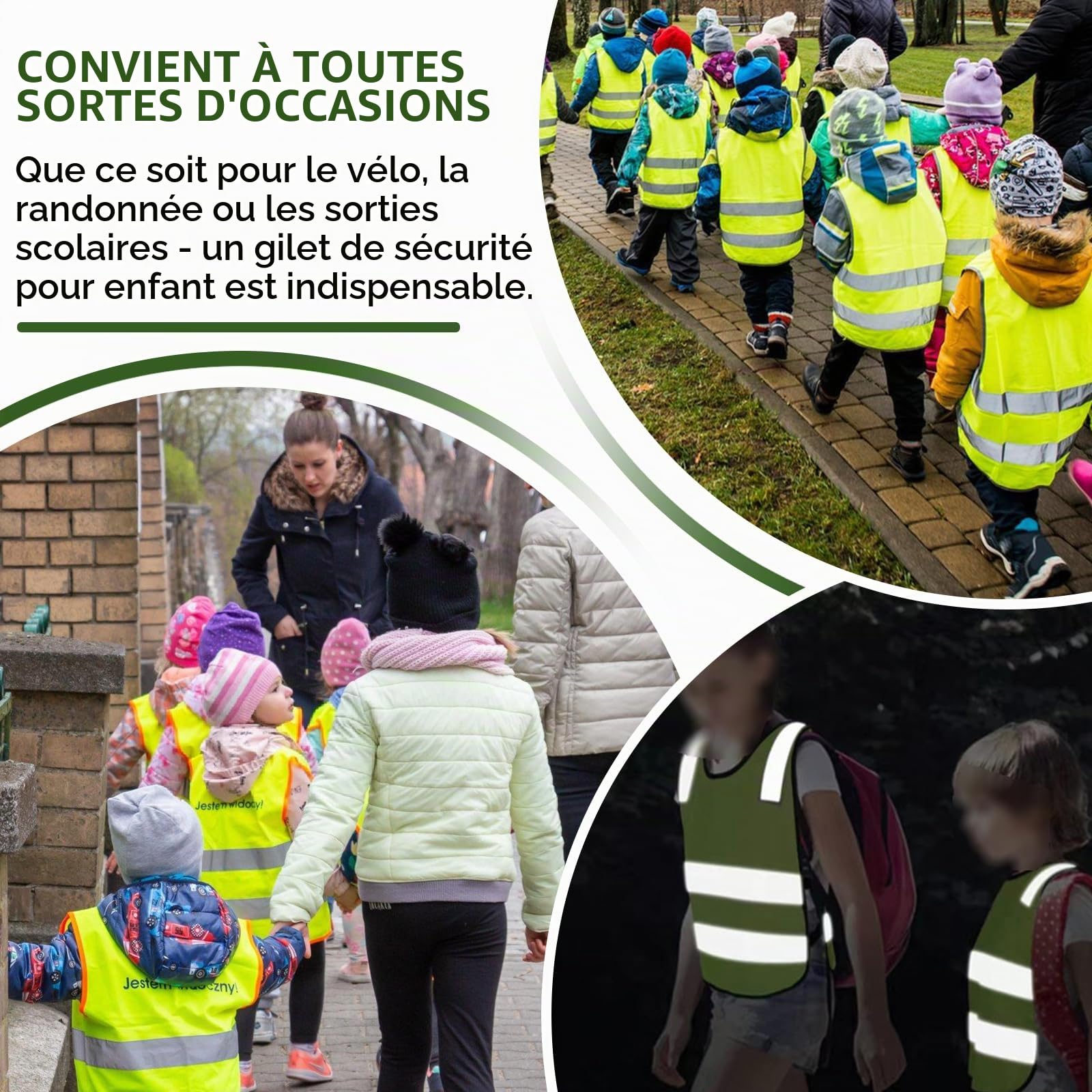 PORFOYO Lot de 12 gilets de sécurité pour voiture - Gilet de sécurité pour enfants - 40 x 45 cm - Gilet réfléchissant pour enfants - Pour le sport, la course, le vélo, l'école, la voiture, les garçons
