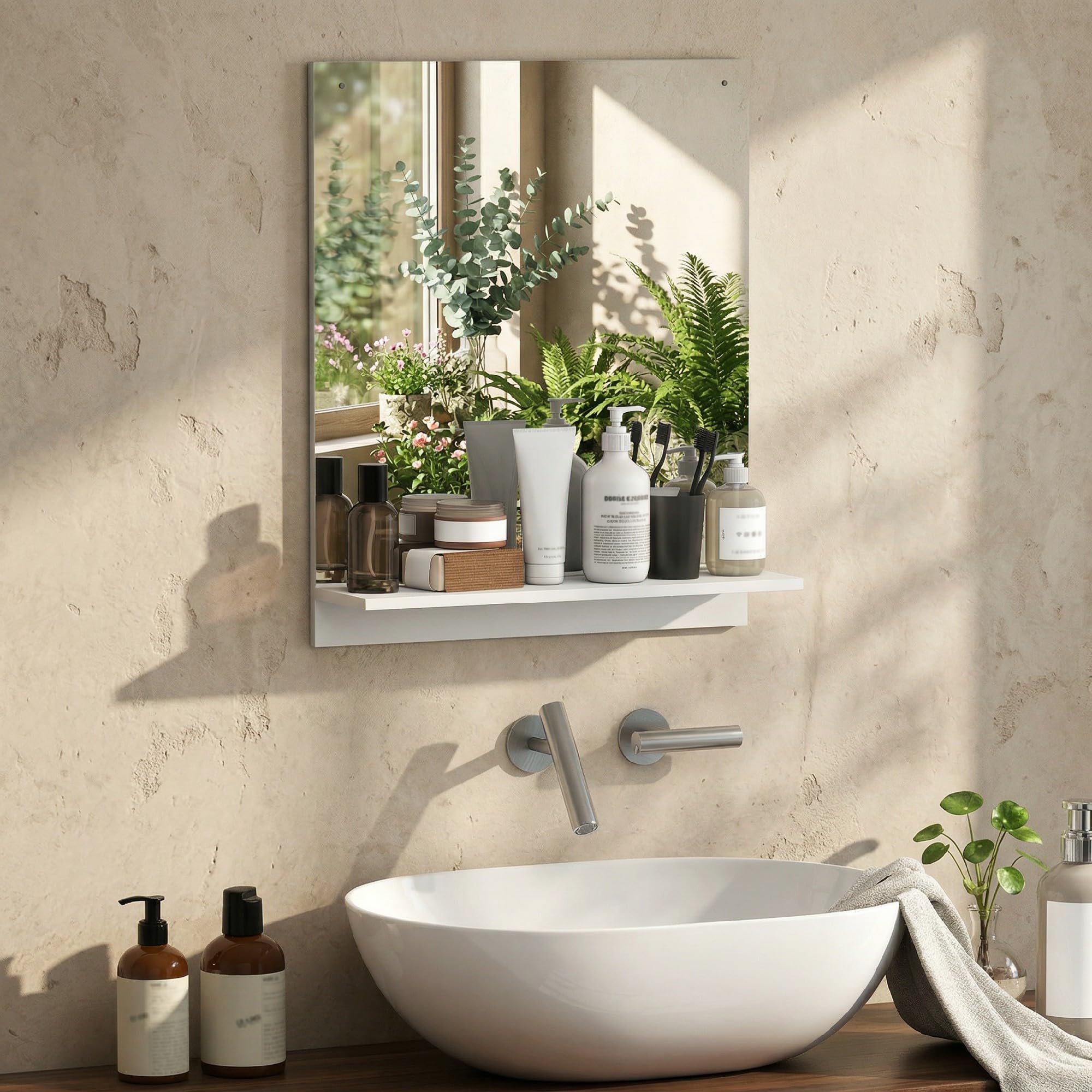 HOMCOM Badspiegel mit Regal für Flur und Eingangsbereich 50 x 60 cm Weiß