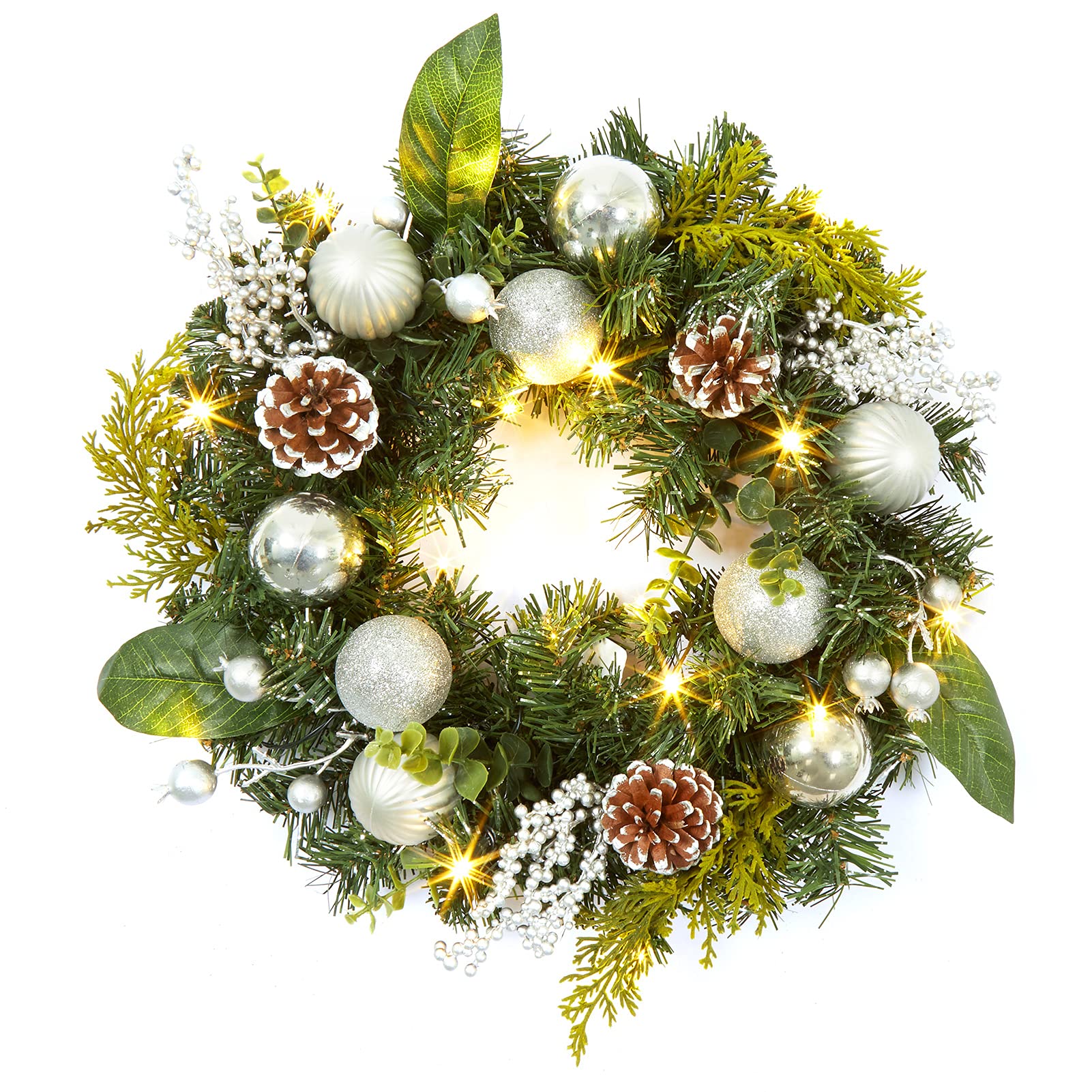 Kerstkransen LED-kerstkrans met kunstmatige dennenappels Bessen en bloemen Vakantie voordeur Opknoping decoratie voor thuis Deurbevestiging