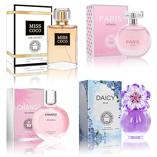 META-BOSEM Perfume para mujer Set (100 ml x 4PCS Paquete de variedad), ParisW, MissCoco, DaicyB, ChangeW, Perfume de larga duración para mujer para