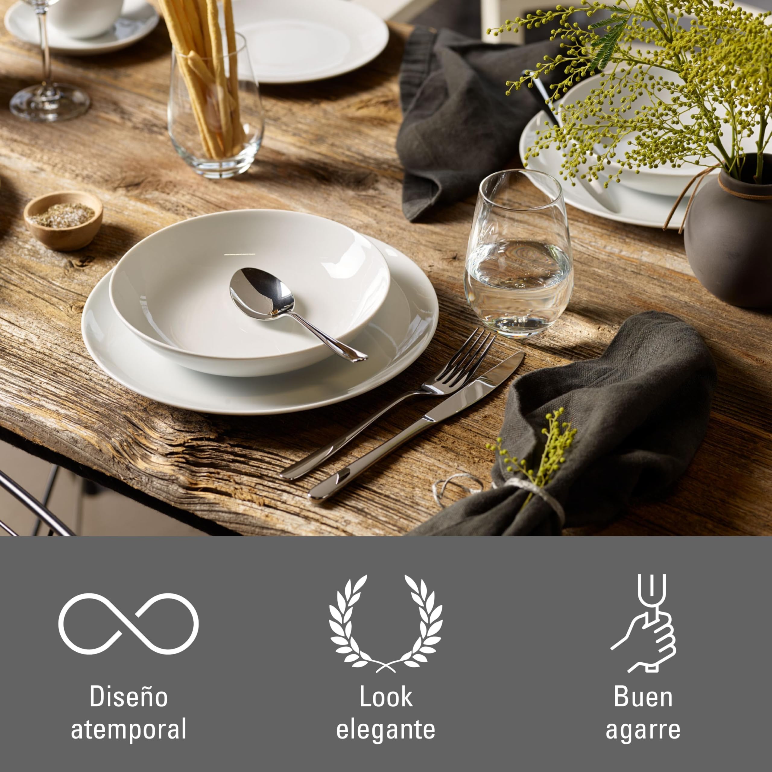 vivo - Villeroy & Boch Group - New Fresh Basic Set de Cubiertos, 24 Piezas Stainless Steel, Apto para Lavavajillas, Cubertería 6 Personas, Set Cubierto, Acero Inoxidable