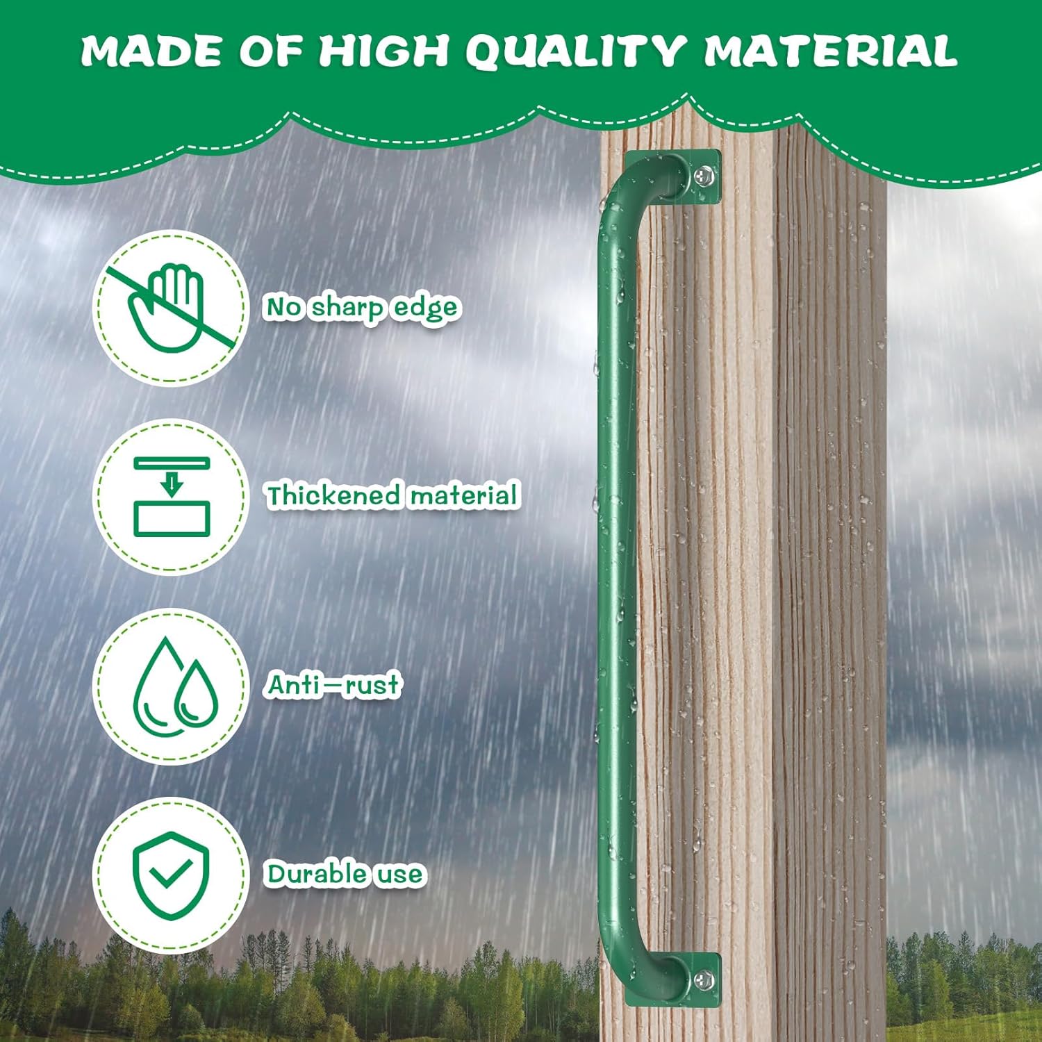 SELEWAEW 30" Green Playground Ladder Handle, Heavy-Duty Metal Playset Safety Handles, Outdoor Kids Grab Bars for Swing Sets, Treehouse, Jungle Gym, Rock Climbing Wall, Playhouse Ladder (2 Pack)