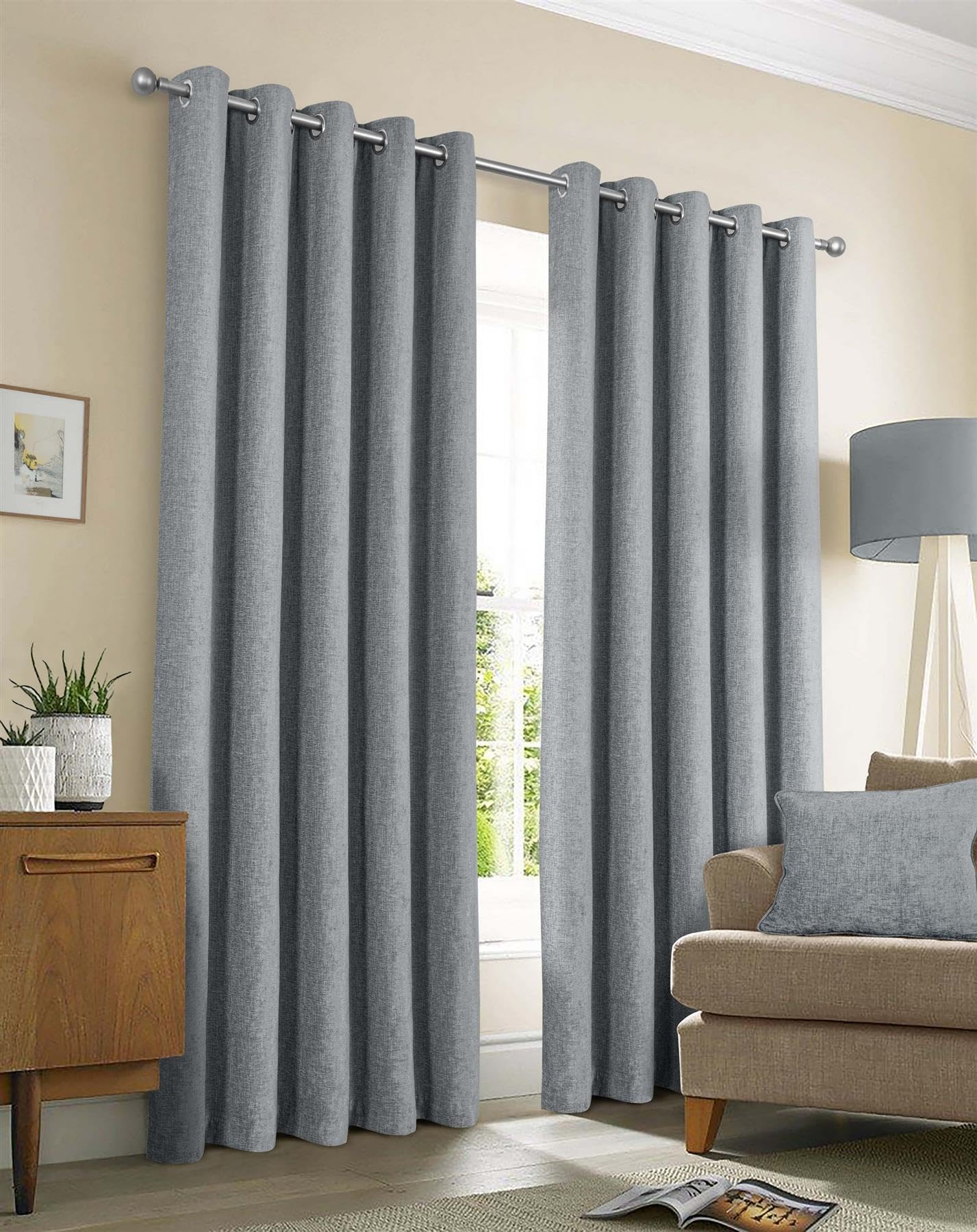 Sundour Grey Amberley Chenille Eyelet Curtains - 66 X 90"