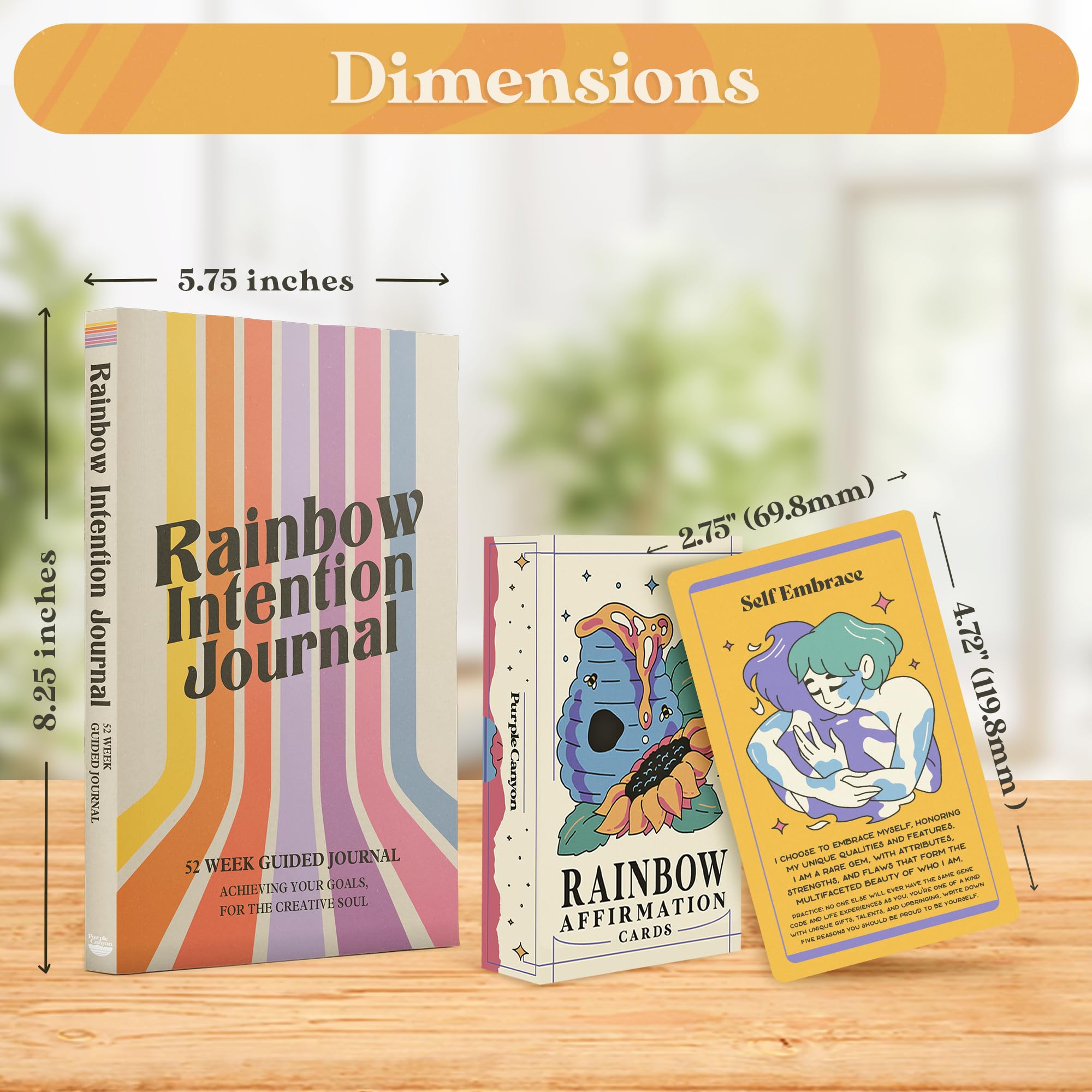 PURPLE CANYON Intention Journal & Rainbow Affirmation Deck - Diario di gratitudine guidato di 52 settimane con meditazioni, impostazione degli obiettivi e carte di consapevolezza quotidiana