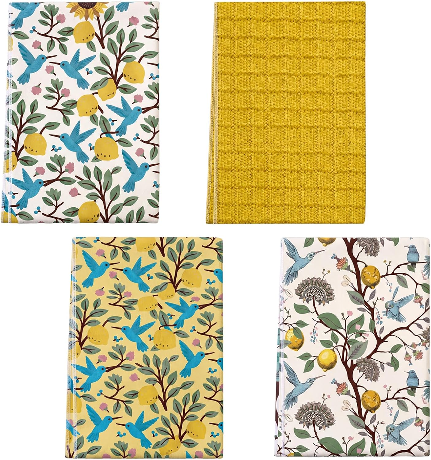 4 Pack Lemon Birds Kitchen Towels 18"x26" Ultra Absorbent Microfiber Dish Cloths Cottagecore Decor Decorative Spring Summer Tea Towel for Drying Dishes Cleaning Decor (Stylish Style)