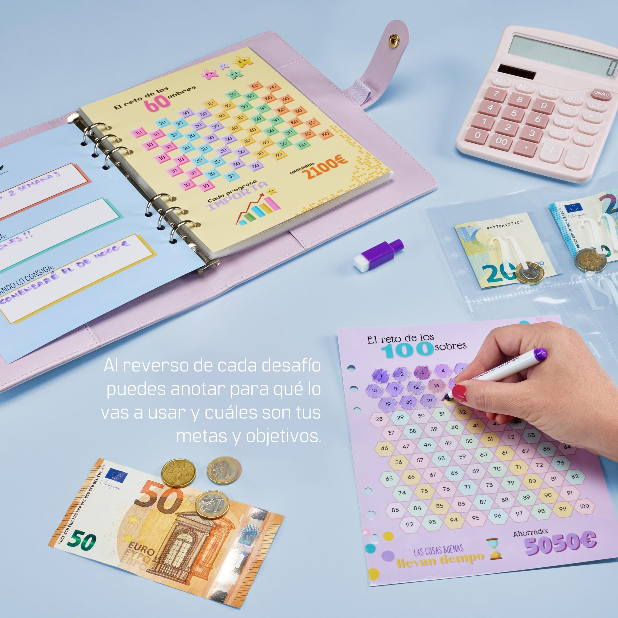 WHEN PIGS FLY - Libreta de Ahorro A5 Completamente en Español - Agenda Ahorro Dinero Español - Carpeta Ahorro Dinero - Organizador de dinero - Carpeta de Ahorro de Dinero (Morado)