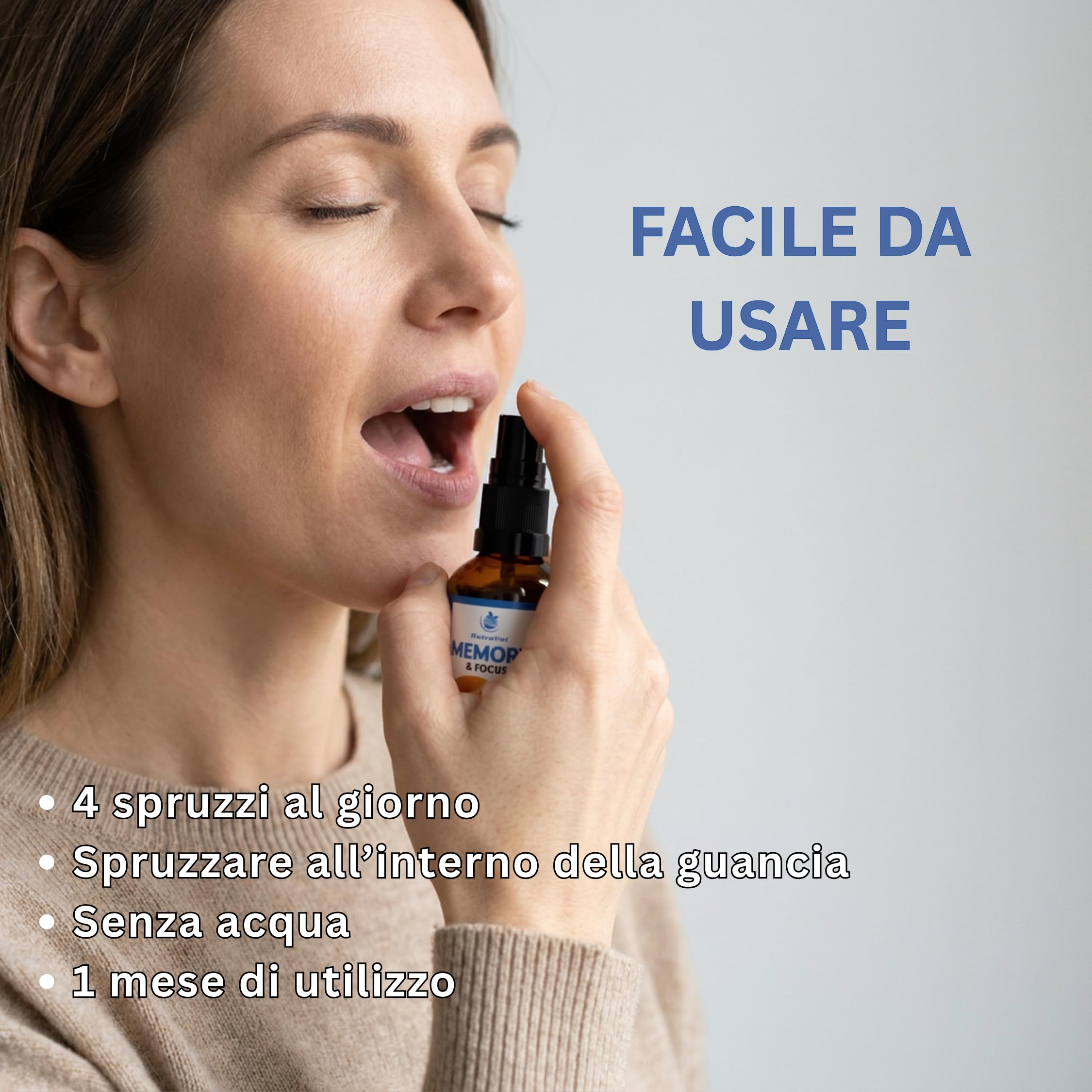 Spray Memoria e Concentrazione – Assorbimento rapido – senza compresse – con Bacopa, Ginkgo, Hericium, Rhodiola e Schisandra – Supporto cognitivo per mente e cervello – Vegano – 30 ml
