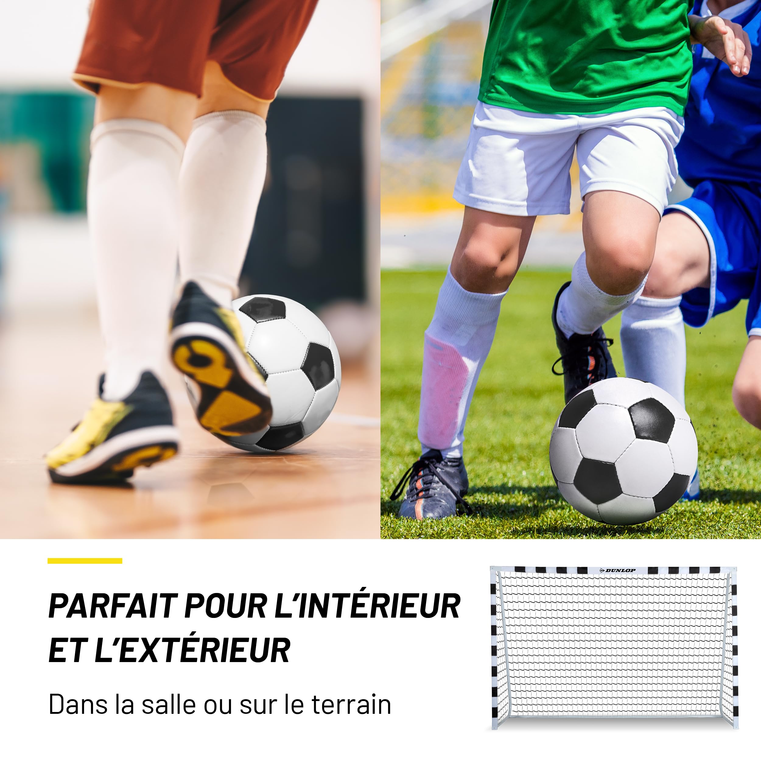 Dunlop Cage de Foot But pour Enfant 300 x 200 x 90 cm Kit Entrainement Football Exterieur Interieur Noir/Jaune