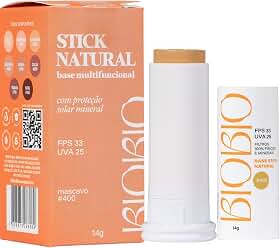 Base Stick BioBio - Textura Aveludada com Cobertura Construível e Proteção UV (Mascavo, #400)