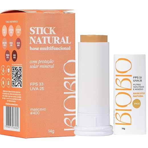 Base Stick BioBio - Textura Aveludada com Cobertura Construível e Proteção UV (Mascavo, #400)
