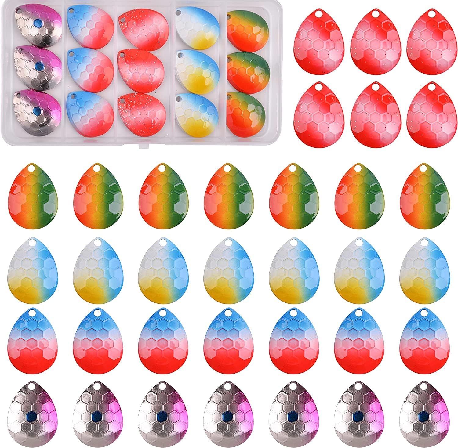 Spinner Blades for Lure Making Kit, 60pcs Hammered Colorado Blades Mixed Colors Lure Making