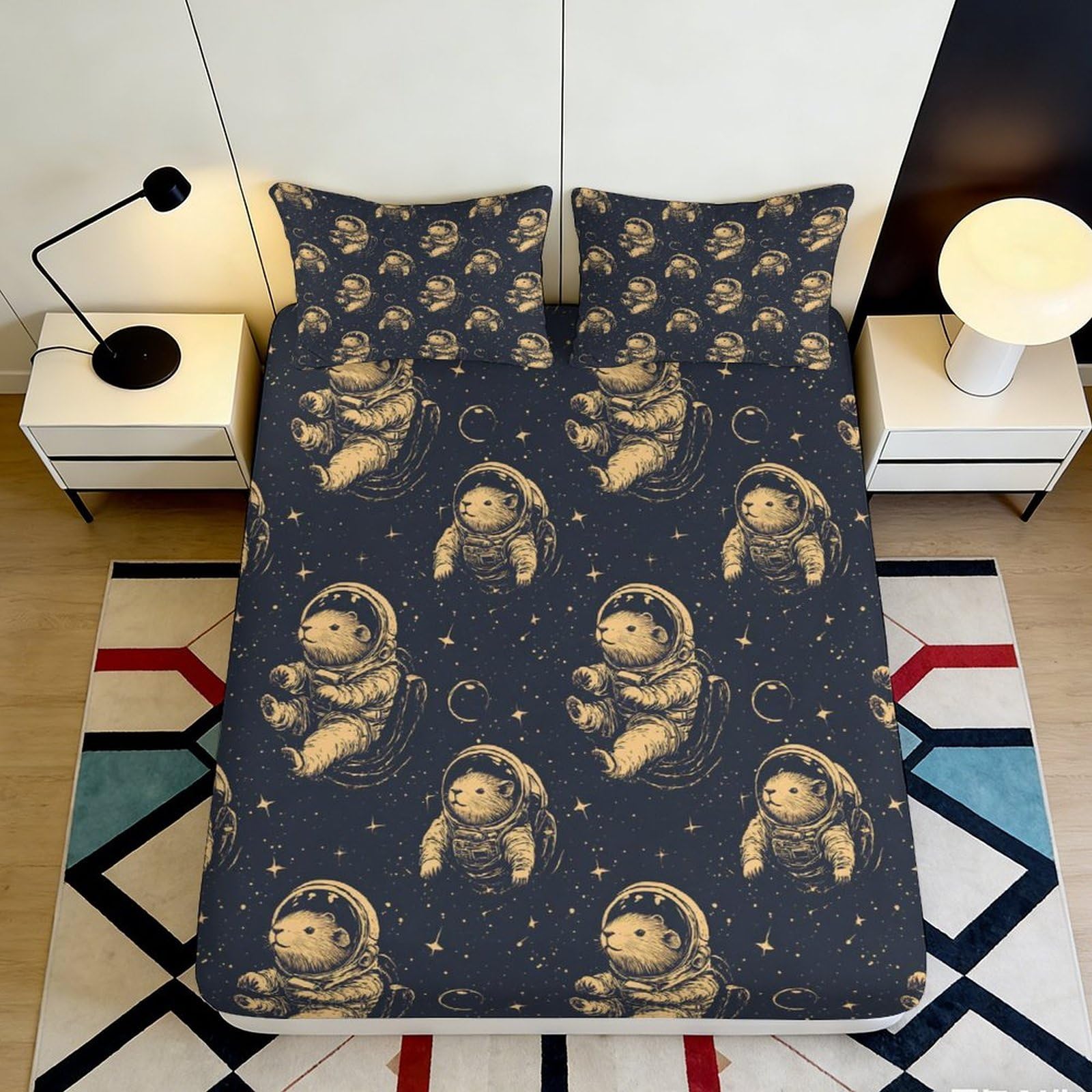 Pnayamiorkfel Style-10 3D Printed Astronaut Cat Fitted Sheet Microfiber Soft Navy Space Bear Mattress Cover For Bedroom Dorm Decor 90X200x25cm