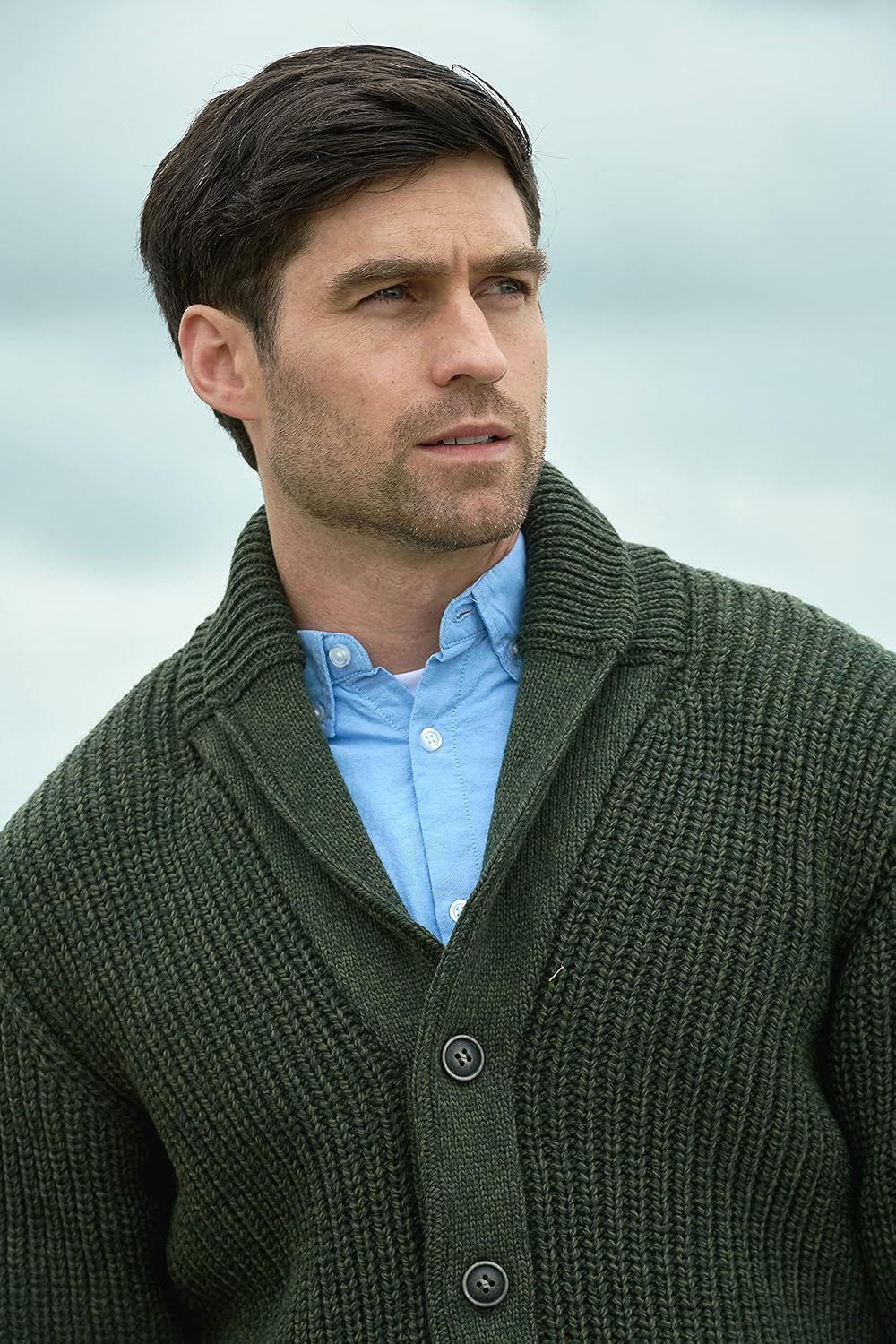 Aran Crafts Men's Irish Cable Knitted Ribbed Shawl Cardigan (100% Merino Wool) - Image 7