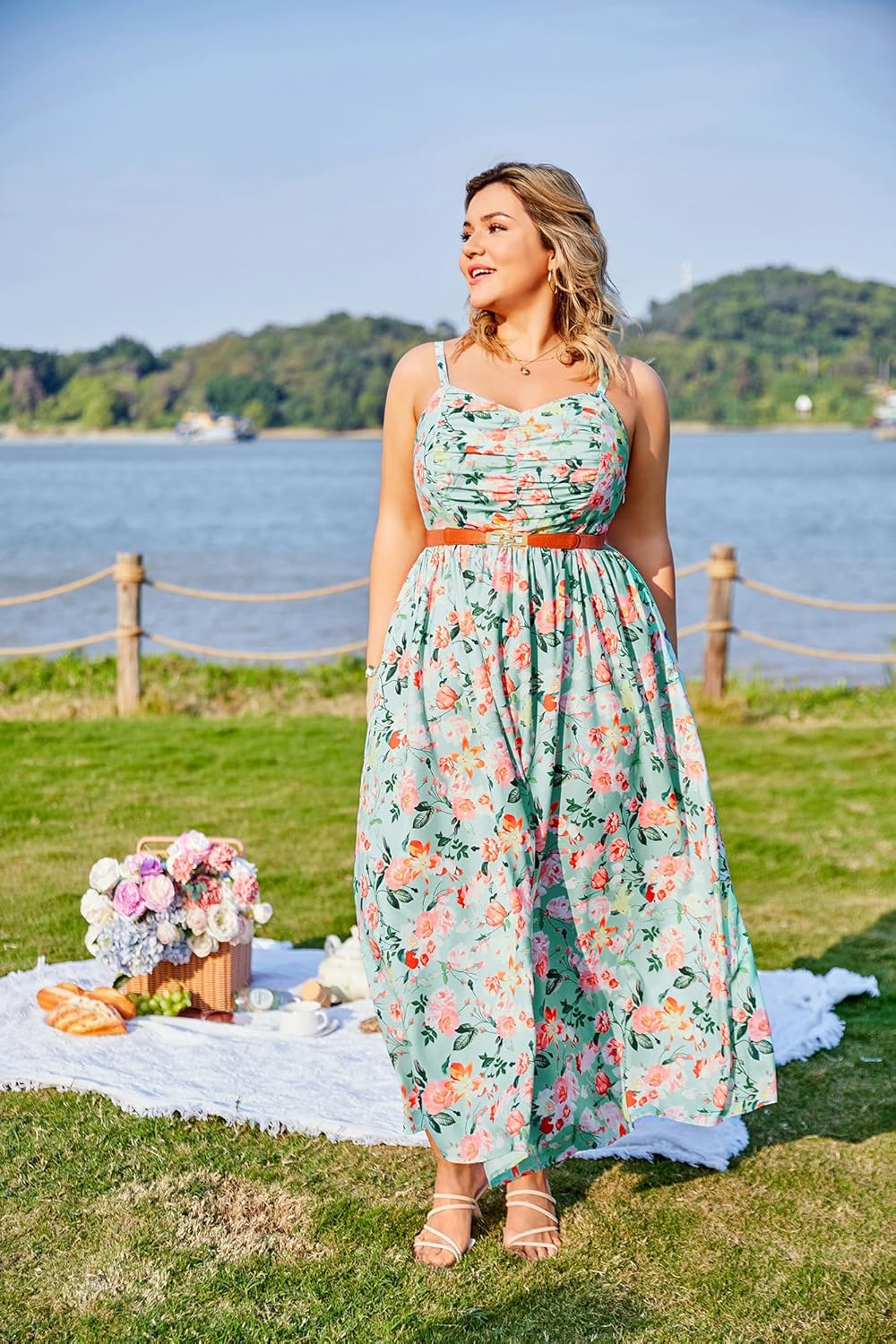 Hanna Nikole Women‘s Plus Size Casual Spaghetti Straps Bohemian Maxi Dress V Neck Flowy Dress with Pockets - Image 5