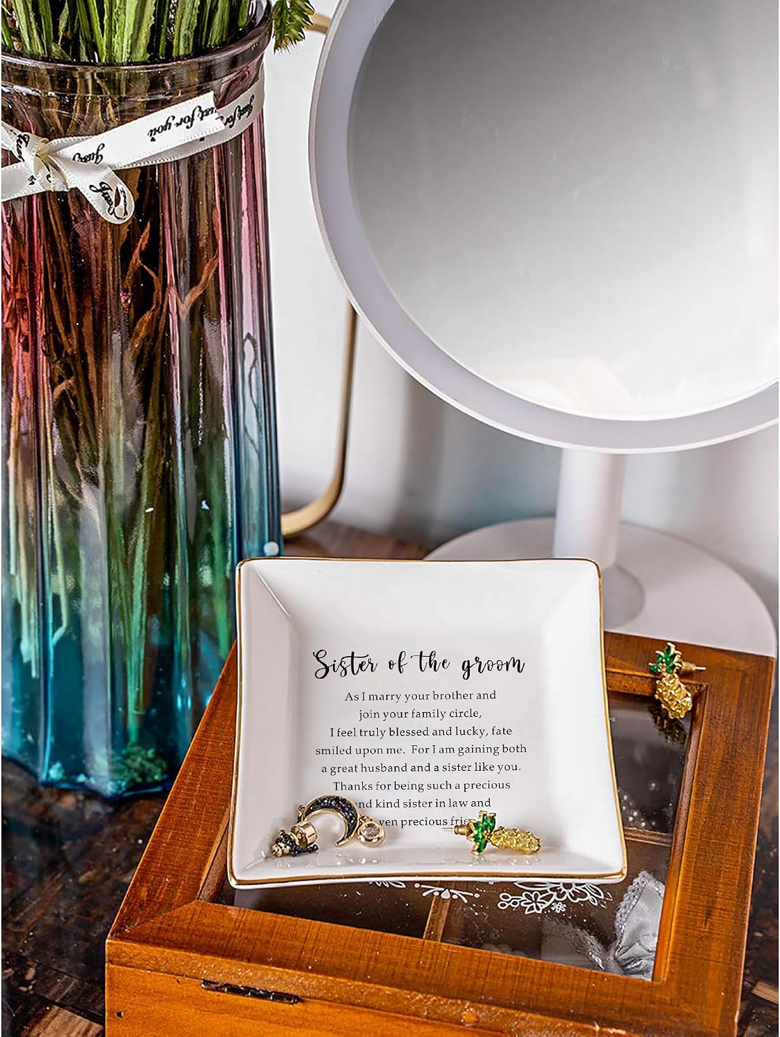 Sister of The Groom Ceramic Jewelry Dish - Wedding Gift from Groom to Sister image 2