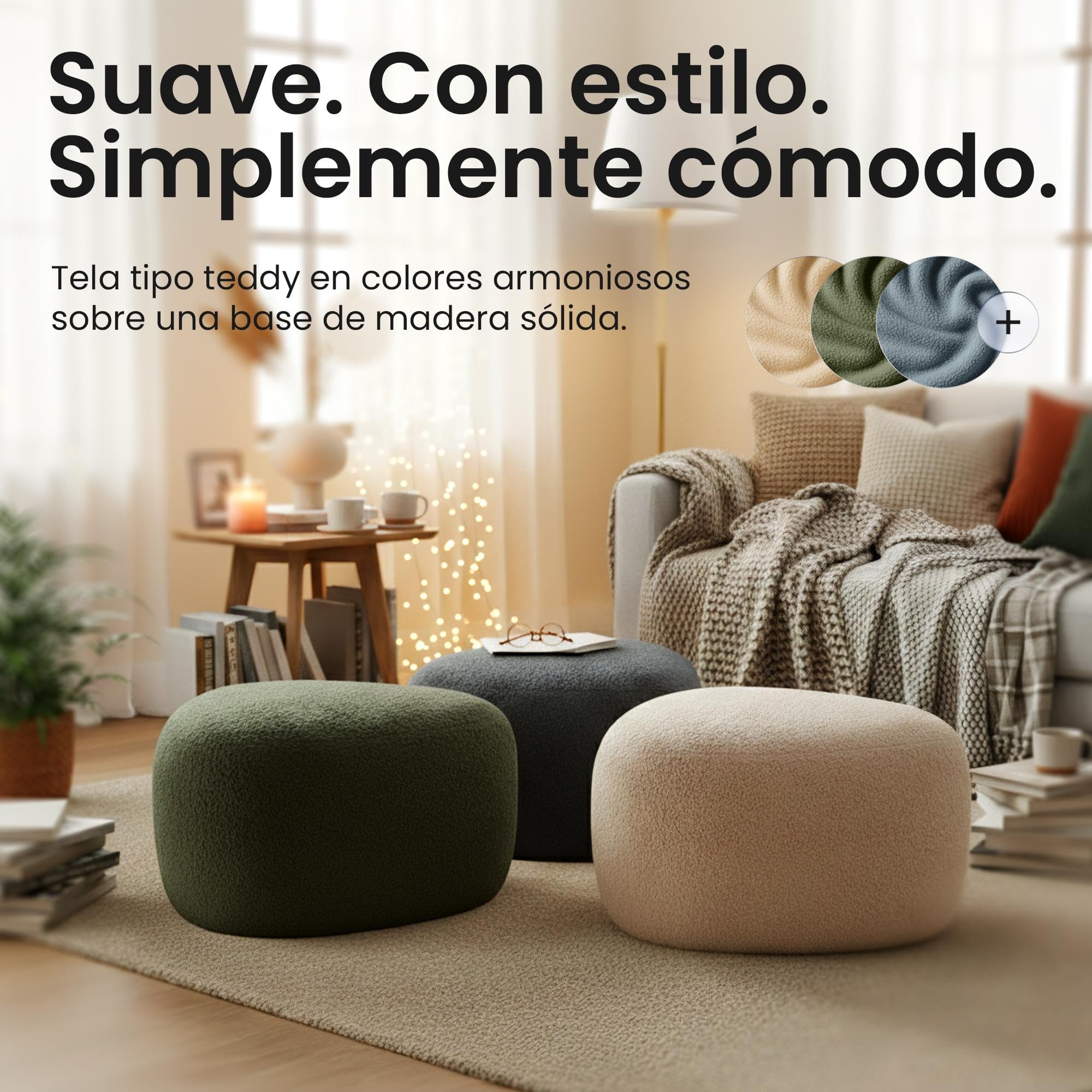 CLP Taburete Oval Alfrisa, Taburete tapizado con Tela de Peluche, reposapiés Acolchado para Sala y Dormitorio, Estructura de Madera Estable Color:Verde Oscuro