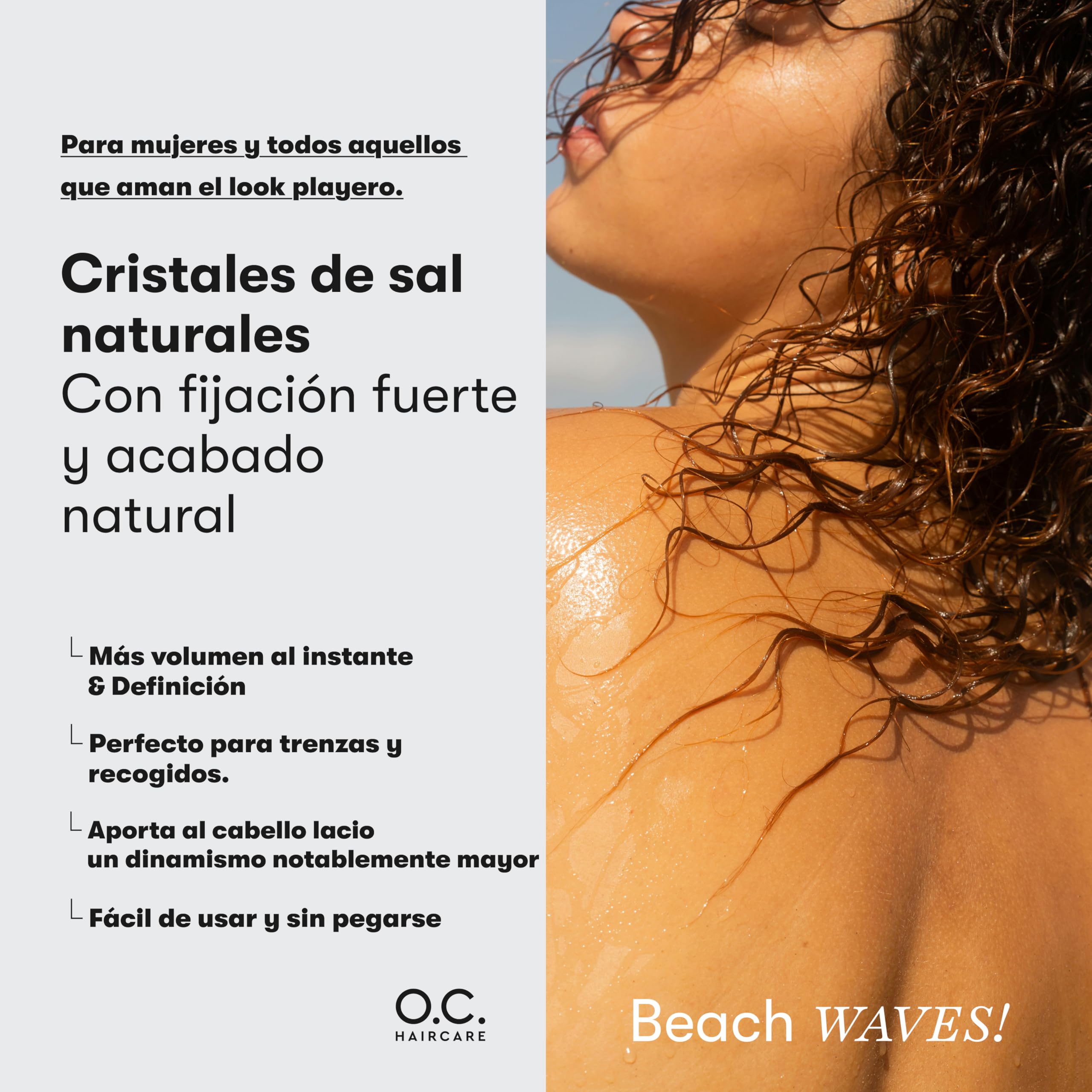 O.C. HAIRCARE Sea Salt Spray – 200 ml spray de sal marina para el cabello – prueba 30 días sin riesgos – potenciador de volumen para una sensación más completa del cabello con agarre fuerte – 100%