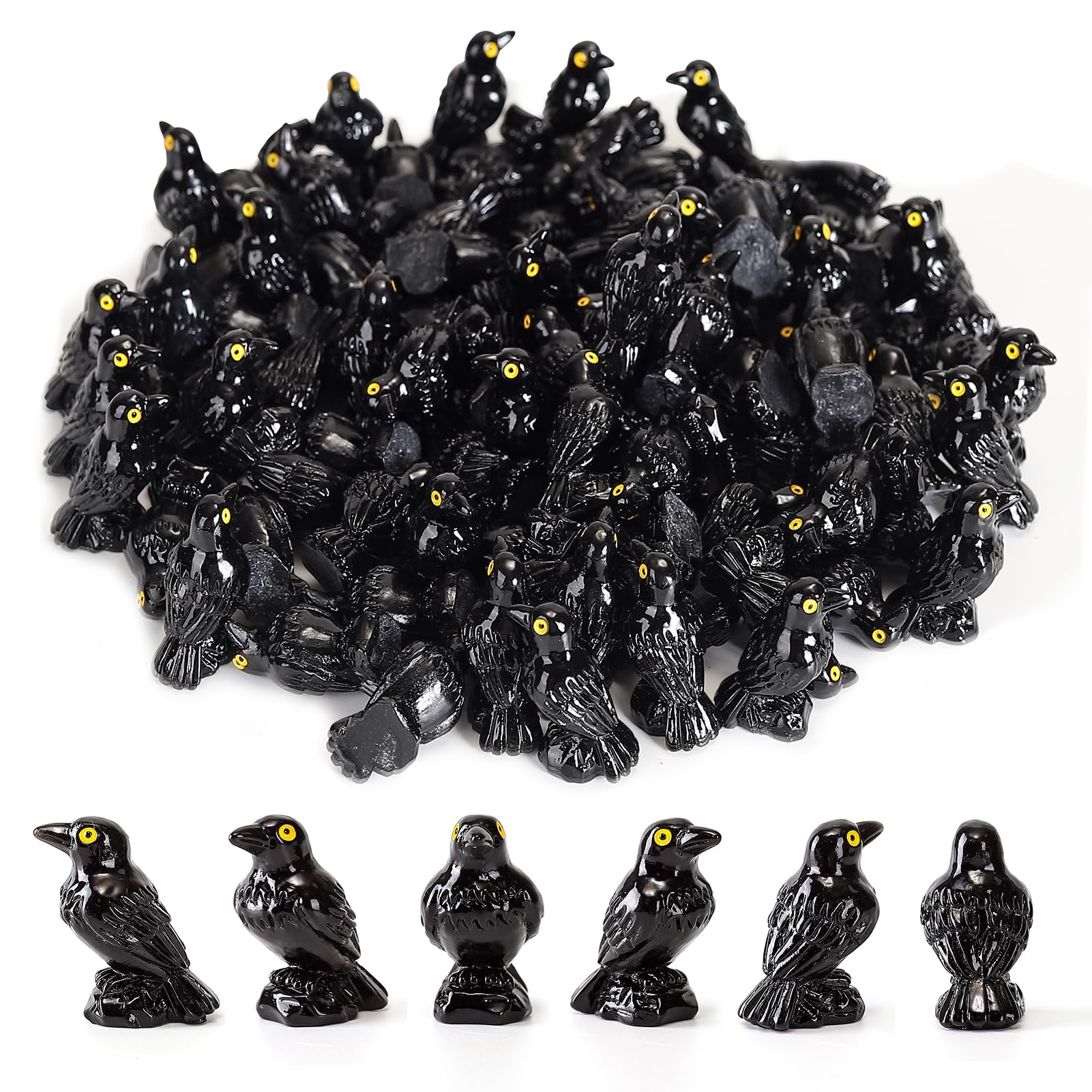 XGBDL 150 Pcs Mini Resin Crows Bulk Black Raven Figurines - dollhouse accessories | Mubboo