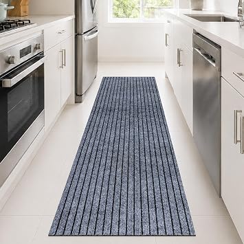 2x6 FT Non-Slip Kitchen Rugs with Rubber Backing, Gray Strip