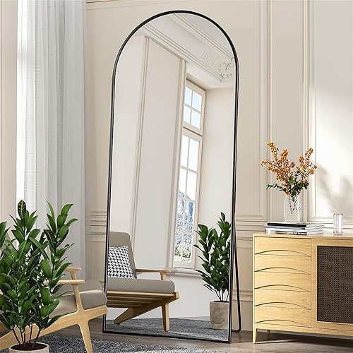 Miniatura 3 de Espejo de piso, espejo arqueado de longitud completa de 71 x 28 pulgadas, espejo arqueado con soporte, espejo de pared arqueado grande negro, espejo