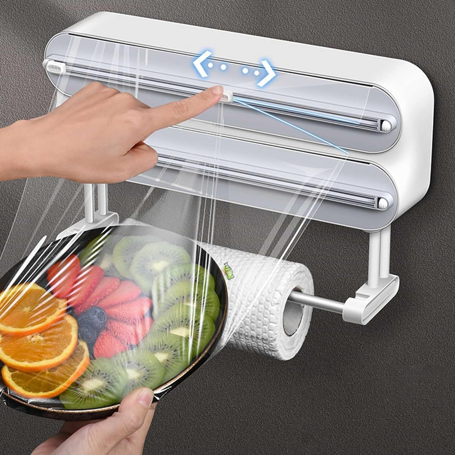 Distributeur de film magnétique et de film plastique 3 en 1 avec coupeur Distributeur de film alimentaire réutilisable avec coupeur Organisation et rangement de feuille d'aluminium avec support mural
