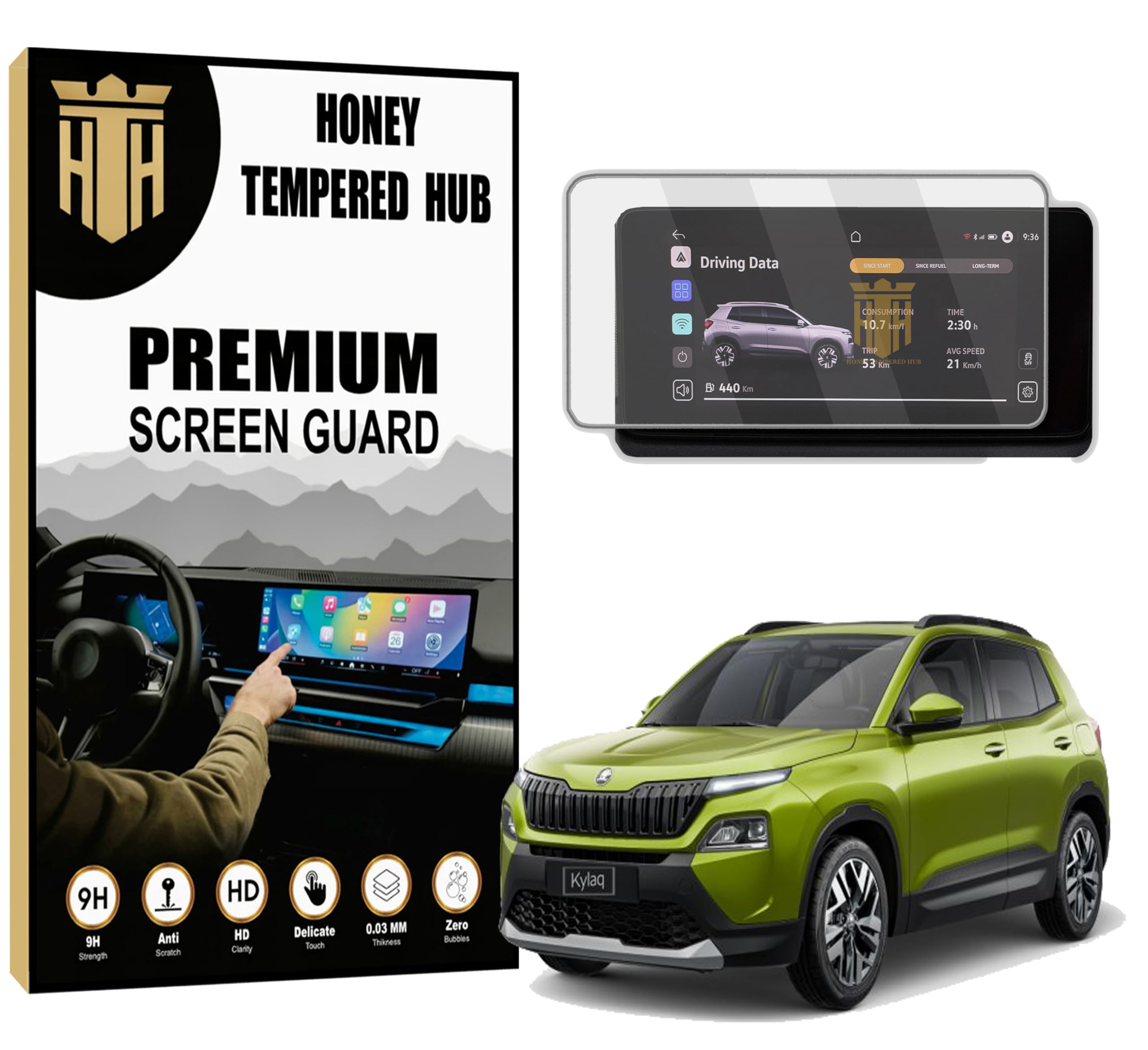 HONEY TEMPERED HUB Screen Guard For SKODA KYLAQ 2024/10.25 inch Car Display Music Infotainment Guard/Signature Plus & Prestige/SkodaKylaq 9H Touch Screen Stereo Accessories [Not Tempered Glass]-image-6