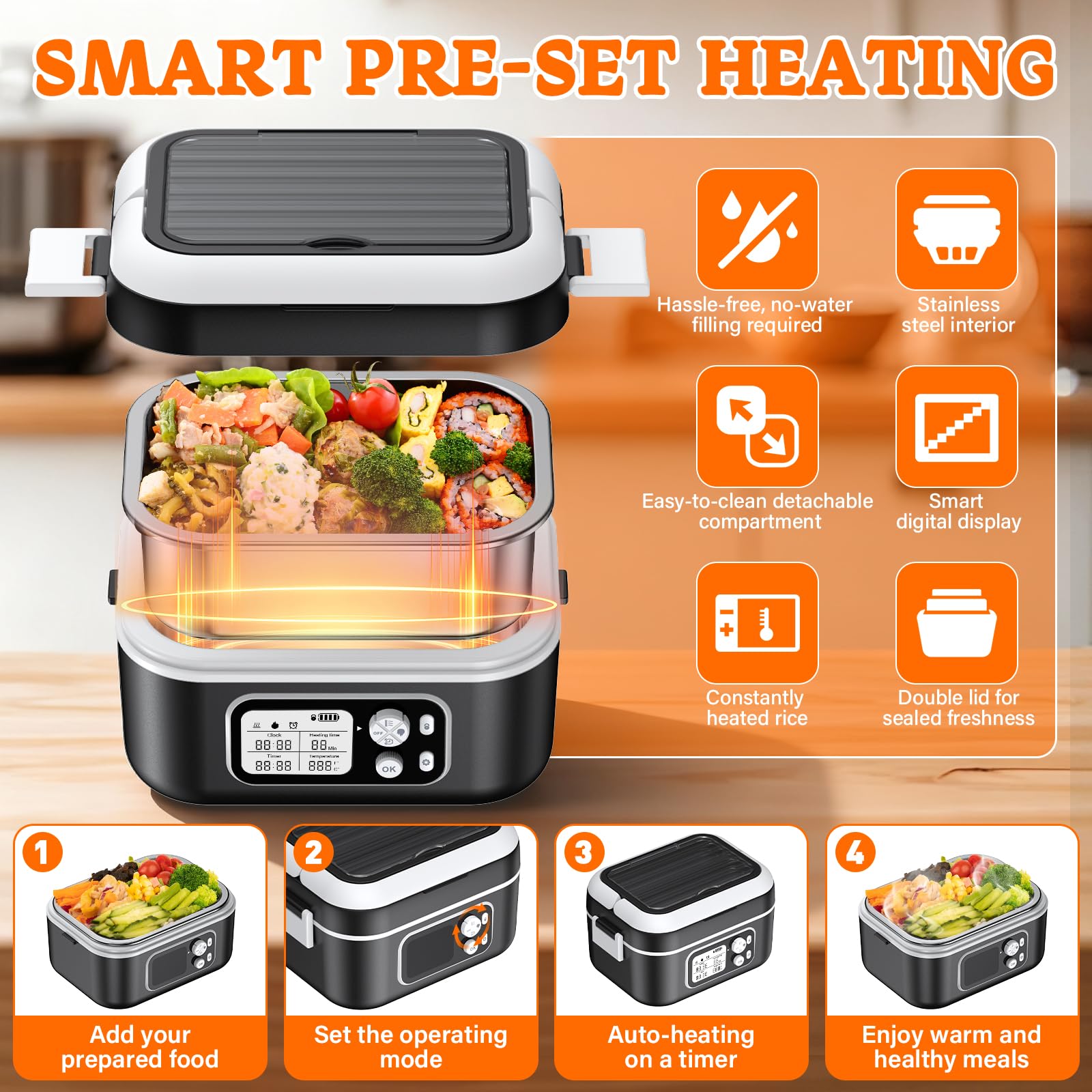 Fiambrera Electrica 100W Calentador de Comida Portatil 1,5L Lunch Box con Bolsa Térmica y Cubiertos Comida Caliente Acero Inoxidable para coche/camión/oficina