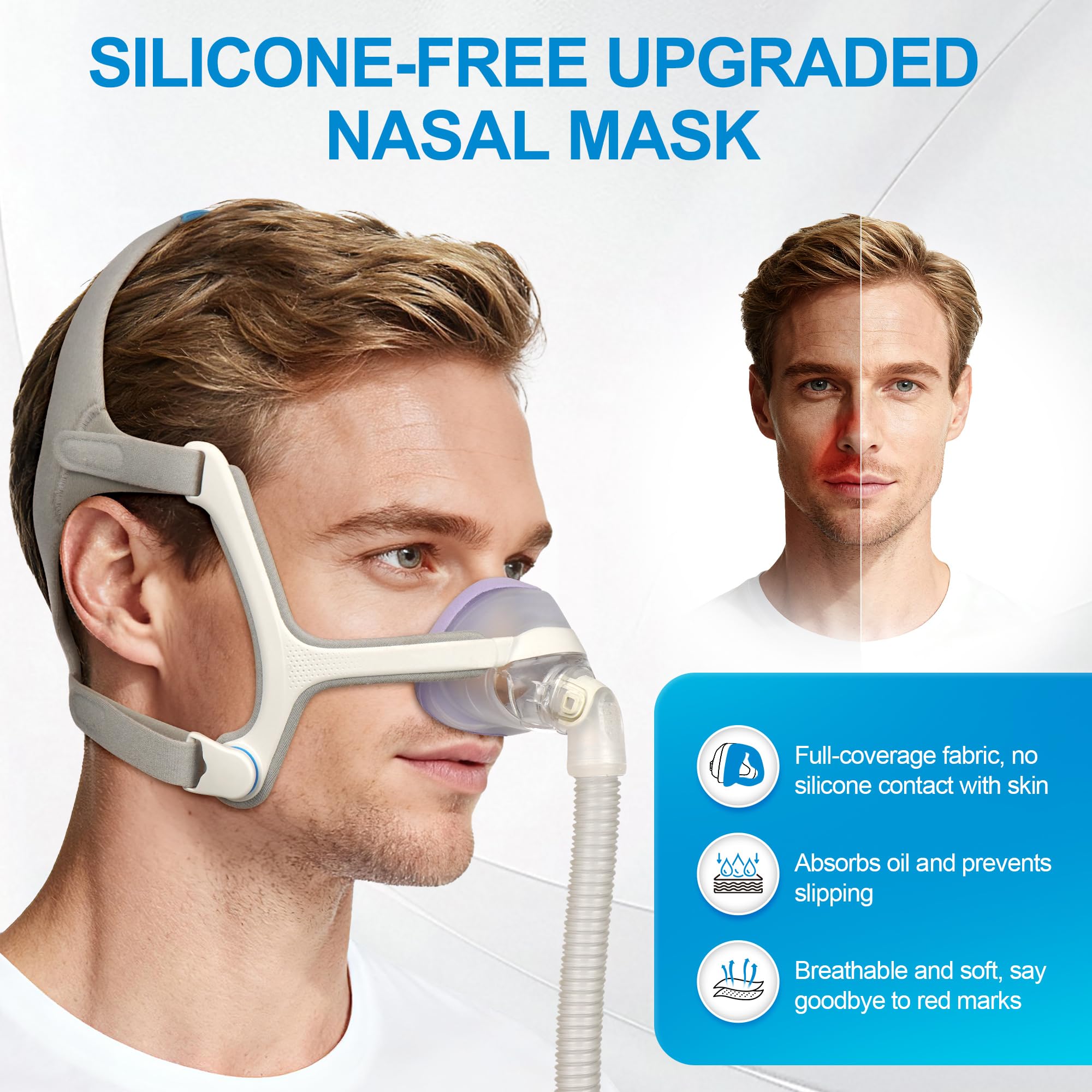 Máscara nasal compatible con las almohadillas de la máscara AirFit N20 para máscaras CPAP de repuesto N20 Perfect Fit Máscara de terciopelo y máscara de tela (2 moradas-L)