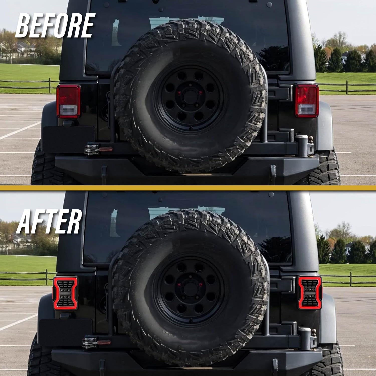 USR 07-18 JK/JKU SUV Rear Tail Lamps 2pc Set (Left + Right) Compatible with 2007-2018 Jeep Wrangler 2D/4D Sport Utility Vehicle (LATEST JL STYLE LIGHT BAR TAIL LIGHT FULL LED WITH CLEAR LENS)
