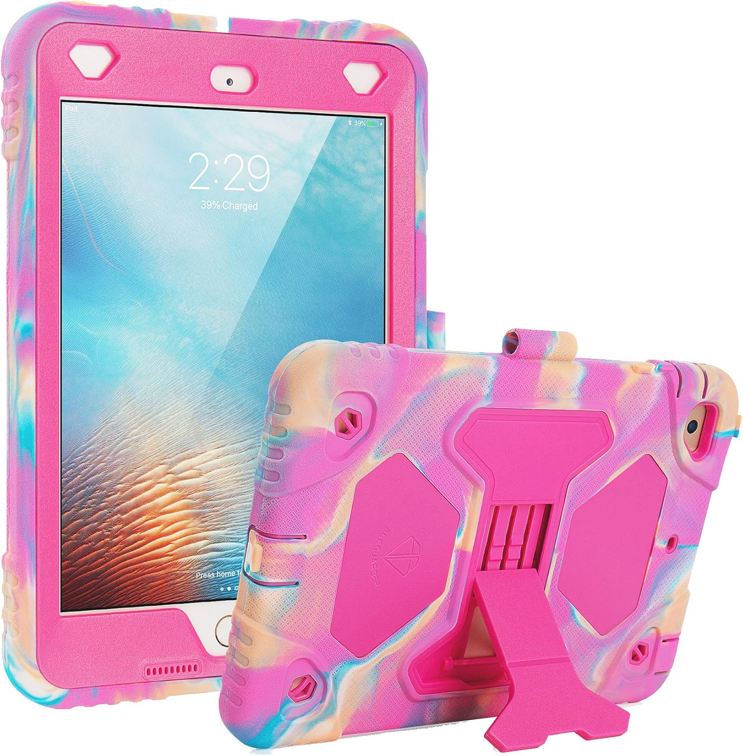 iPad Mini Case, iPad Mini 2 Case, iPad Mini 3 Case, iPad 7.9 inch Case, Shockproof Protective iPad Mini Case for Kids, with Pencil Holder & Multi-Angle Adjustable Bracket (2021 New, Rose Pink)