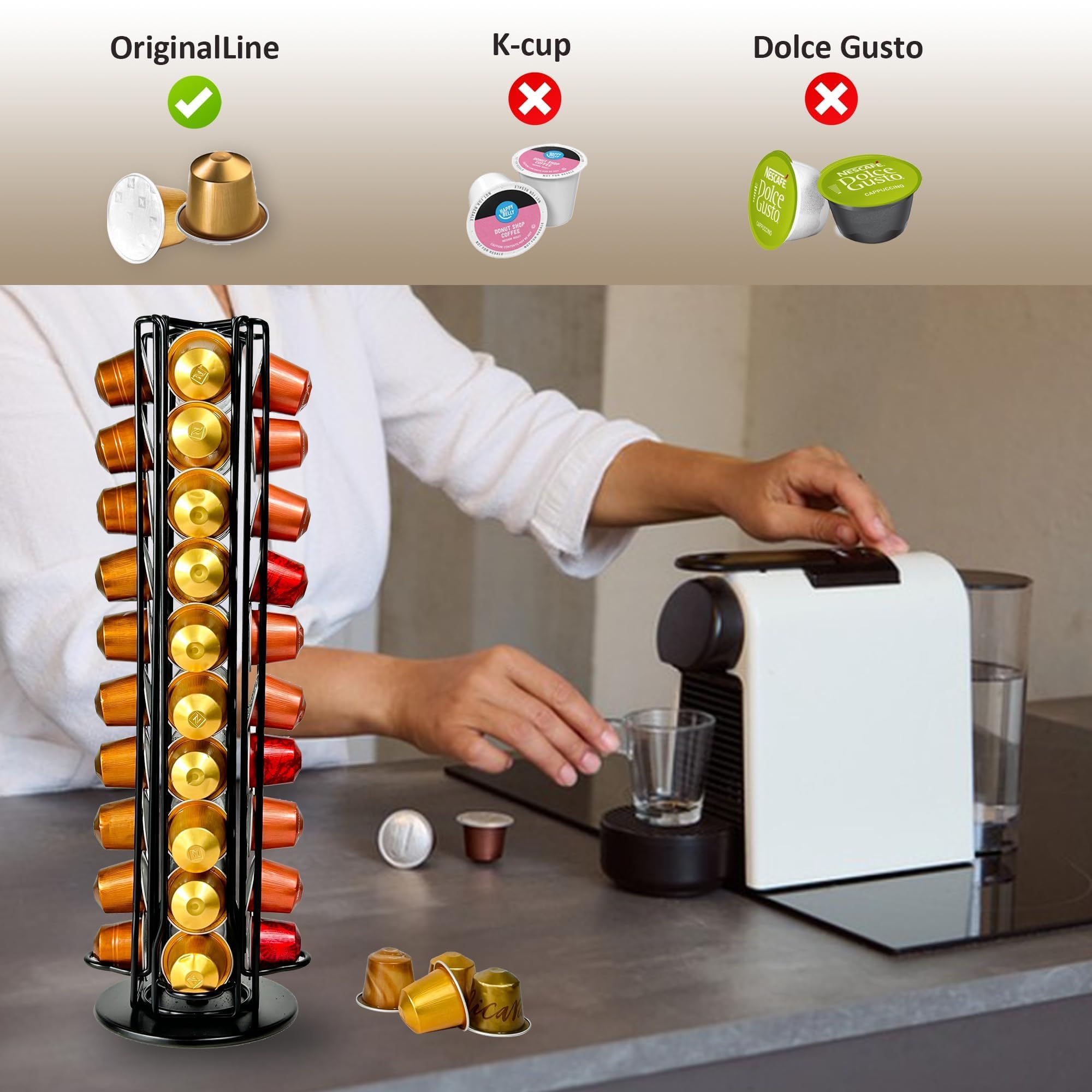 Nespresso uchwyt na kapsułki Nespresso, obrotowy, na 40 kapsułek OriginalLine (czarny uchwyt na kapsułki espresso)
