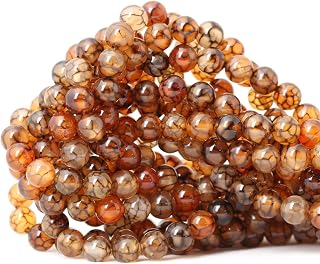 45PCS 8mm Coffee Dragon Vein Agate Gemstone Round Loose Beads for Jewelry Making 1 Strand 15"