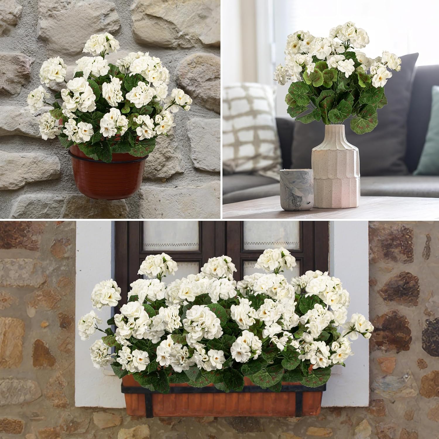 4pcs Fake Flower Artificial Geranium,Artificial Flowers for Outdoors, White Geraniums Artificial Flowers Realistic,Artificial Geraniums for Outdoors Fake Plant Decoration14.4 (White) - Image 6