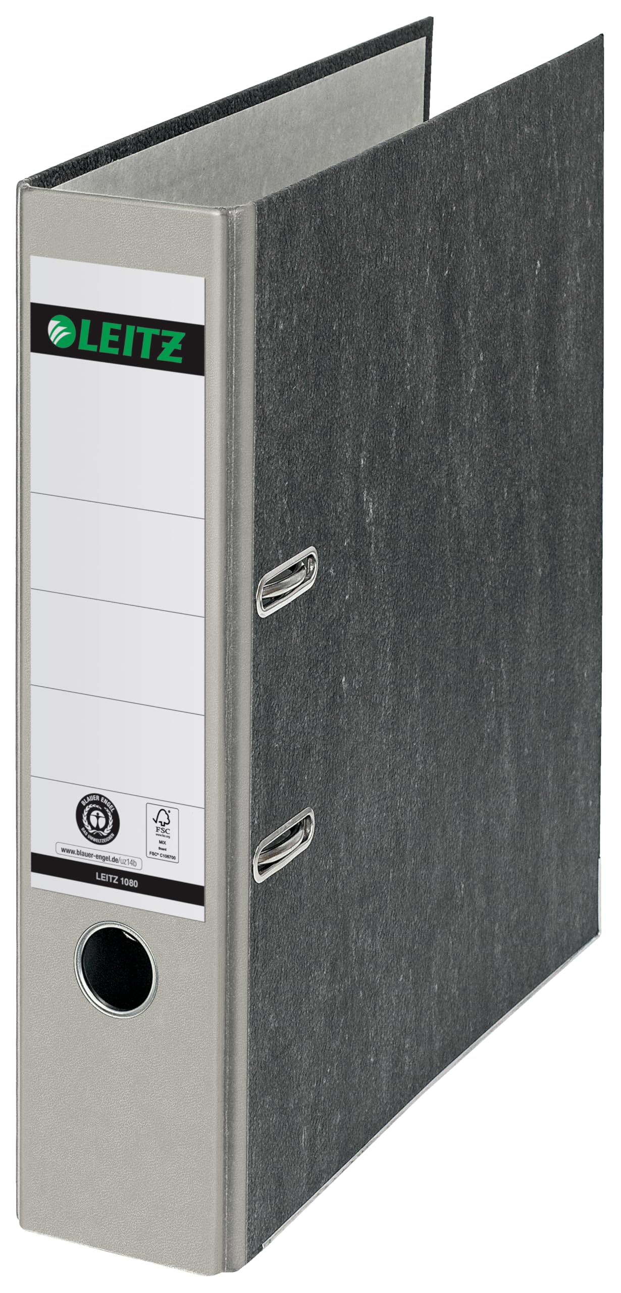 Leitz 180° Lever Arch File, Classic Marbled, CO2 neutral, 100% Recycled Card, 10805085, Grey
