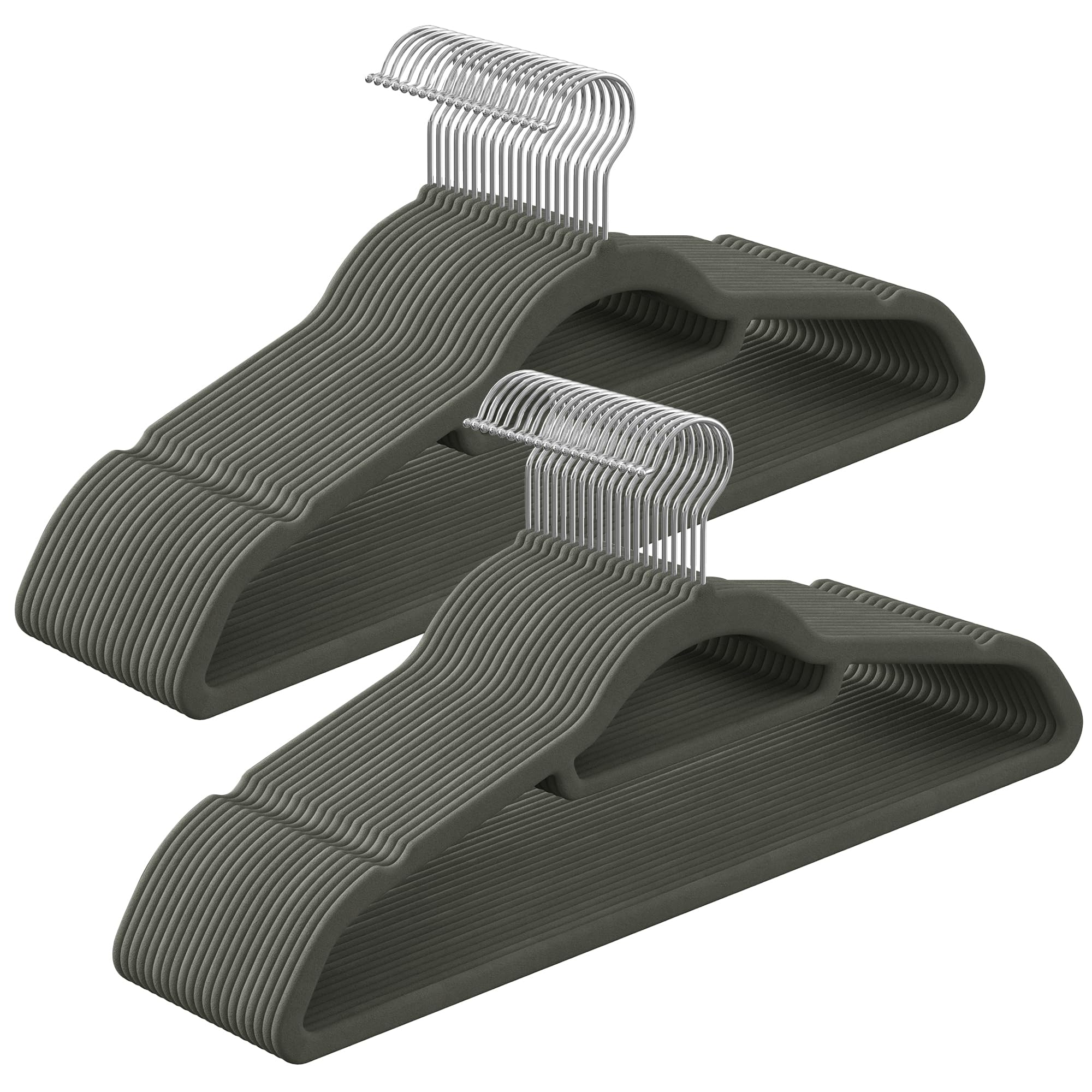 SONGMICS Percha de Terciopelo, Juego de 40, Antideslizantes, con Barra Corbata y Gancho Giratorio 360°, 0,6 cm Espesor, Ahorra Espacio, 43,5 cm Largo, para Abrigo Pantalón, Gris CRF020V40