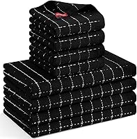 Vista 75 de Mordimy - Paños de cocina de 100% algodón de rizo, paños de cocina suaves y absorbentes a cuadros, trapos para lavar platos de secado rápido, Negro