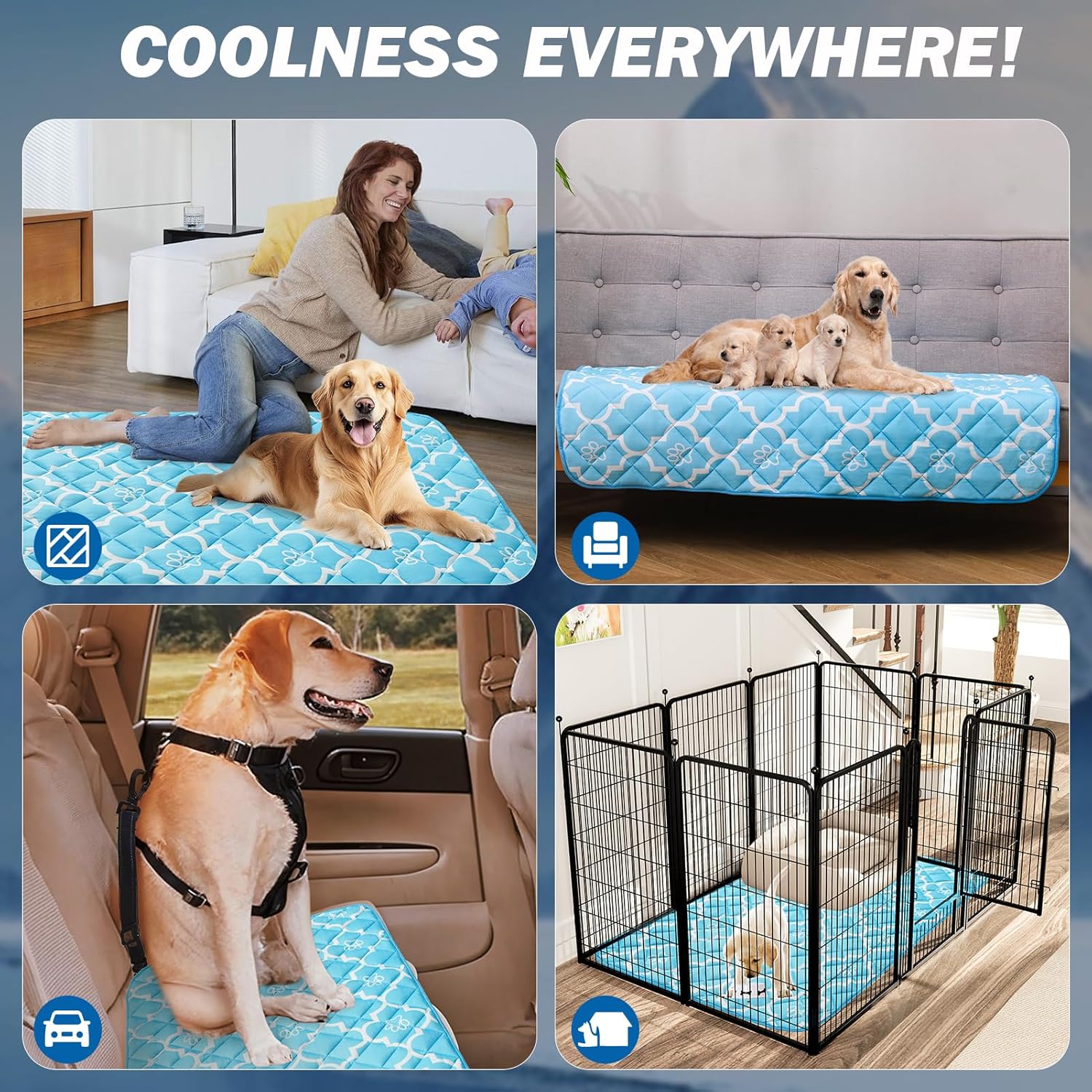 EXPAWLORER Dog Cooling Mat-28.3''*47.2'' Upgraded Extra Large Cooling Pad for Dog Dogs Cats Pets in Summer Keep Cool,Washable,Non-Slip Blanket for Grate Sofa Bed Outdoor