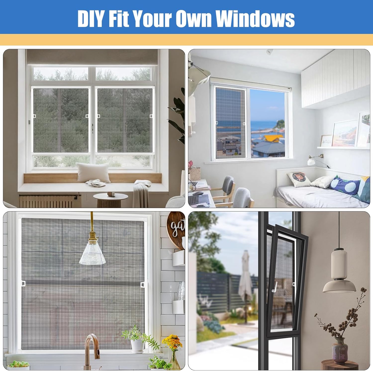 Toocust Window Screens Frame Kit 24 Square, Heavy-Duty Aluminum Window Screen, High-Visibility Durable Mesh, Easy Repair/Reinstall for Windows & Patio Doors, Multi-Size Options-2 Pack