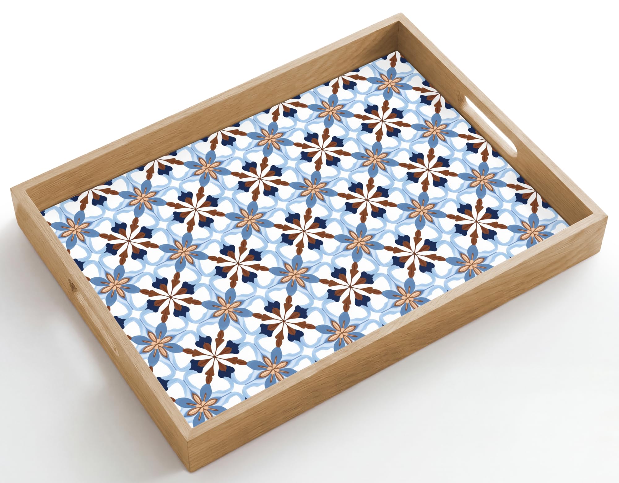 Bandejas Rectangular 50x35 cm Bandeja Cafe Decorativa para Servir Comida Resistente Al Calor De Madera Desayuno Cocina Tabuleiro Adorno - Azulejo - Colorido