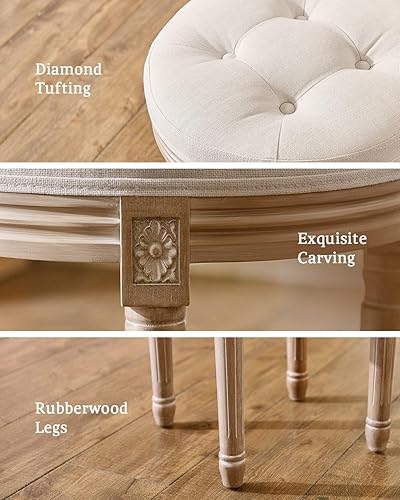 Miniatura 24 de VONLUCE Taburete otomano, 18.5 in de alto, beige, con asiento acolchado, marco de madera, botones acolchados, para comedor, sala de estar, Beige,Gris
