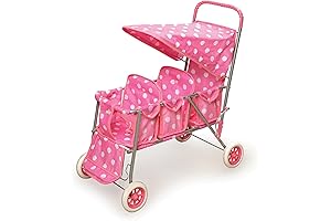 Folding Pink/Polka Dot Triple Doll Stroller for American Girl Dolls