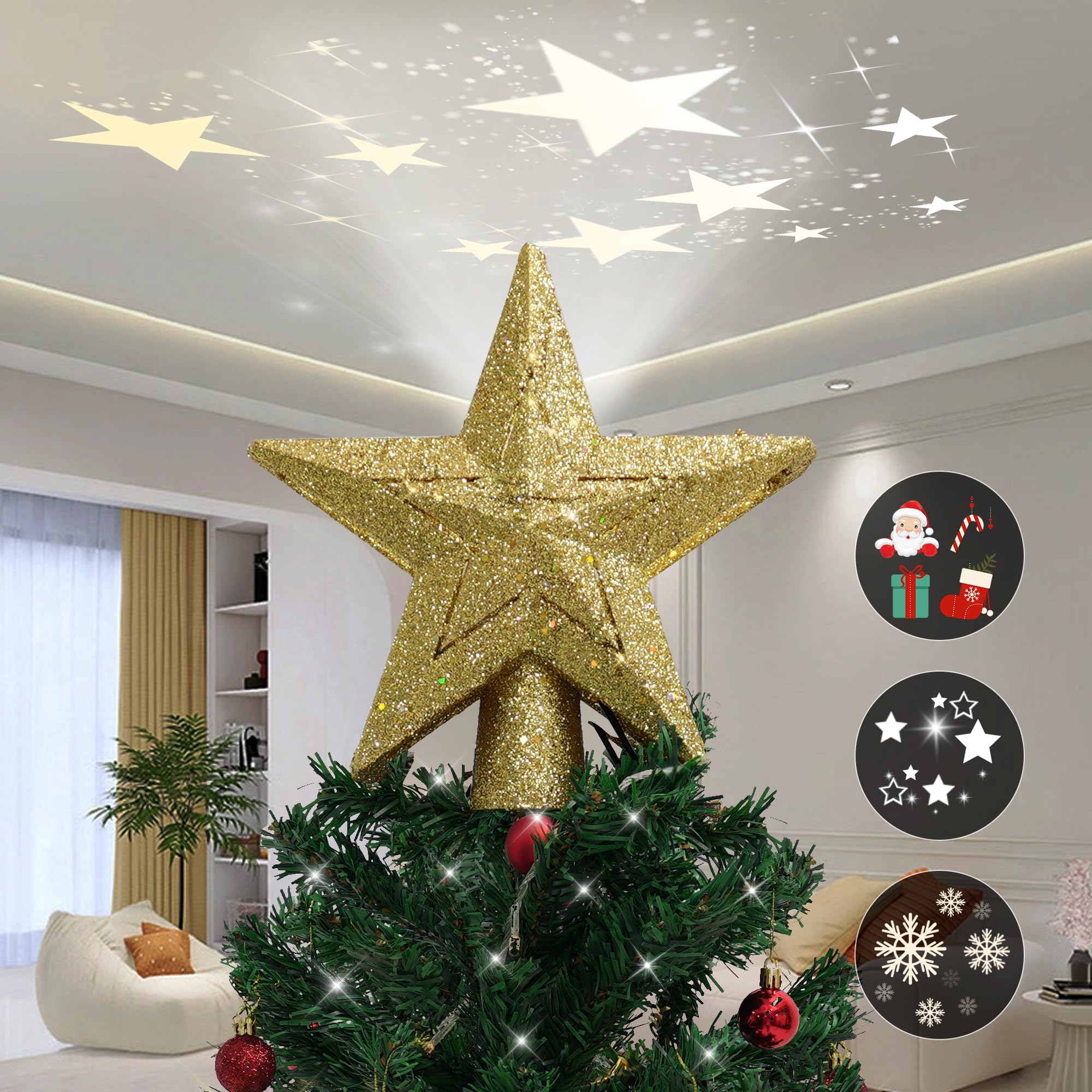 Decoración de Navidad Gootu para la copa del árbol con proyector dinámico