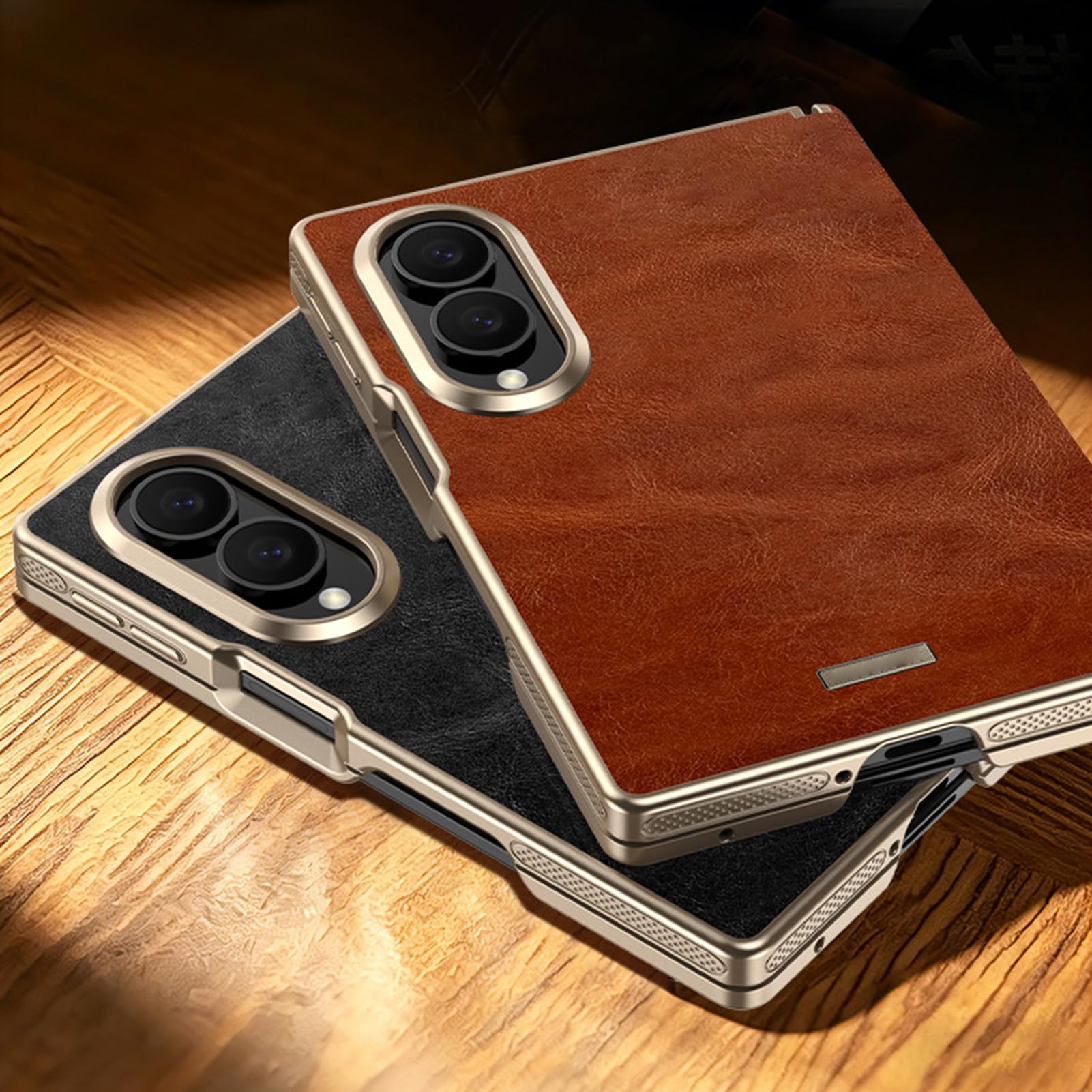 Funda De Negocios For Samsung Galaxy Z Fold 8, Cubierta De Lente De Envoltura Completa, Patrón De Cera De Aceite, Carcasa Vintage Antihuellas, Bisagra De Cuero, Protección contra Caídas(Black)