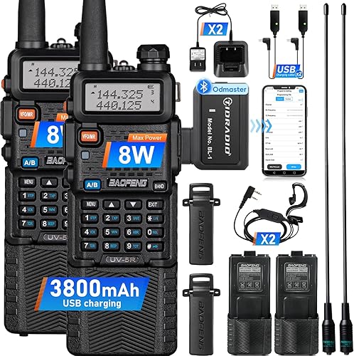 Baofeng Radios de mano UV-5R Jamón, 3800 mAh Baateeries de 8 vatios con programador inalámbrico TIDRADIO de largo alcance, radios bidireccionales