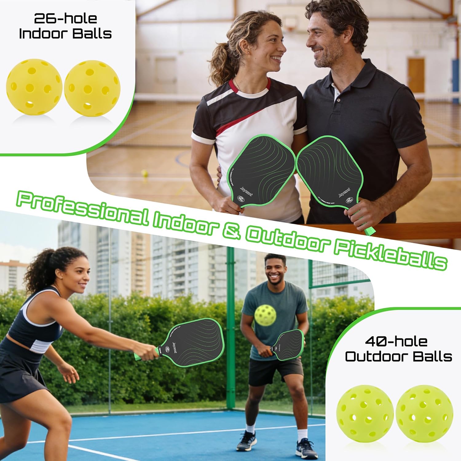 Pickleball Paddles Set, USAPA Approved Carbon Fiber Pickleball Set of 2 with Beginner Pickleball Rackets, Indoor Outdoor Pickle Balls for Adults Men Women, JT-1