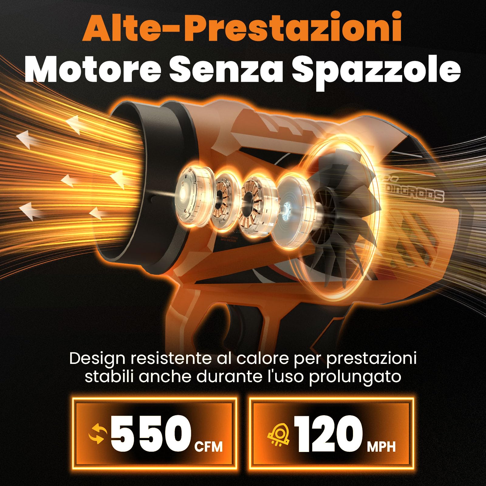 maXpeedingrods Soffiatori per foglie, Turbo Motore brushless con 2 batterie | da 4,0Ah, 193km/h e 934m³/h, 3 ugelli, Soffiatore portatile senza fili per auto, giardino, foglie, polvere e neve