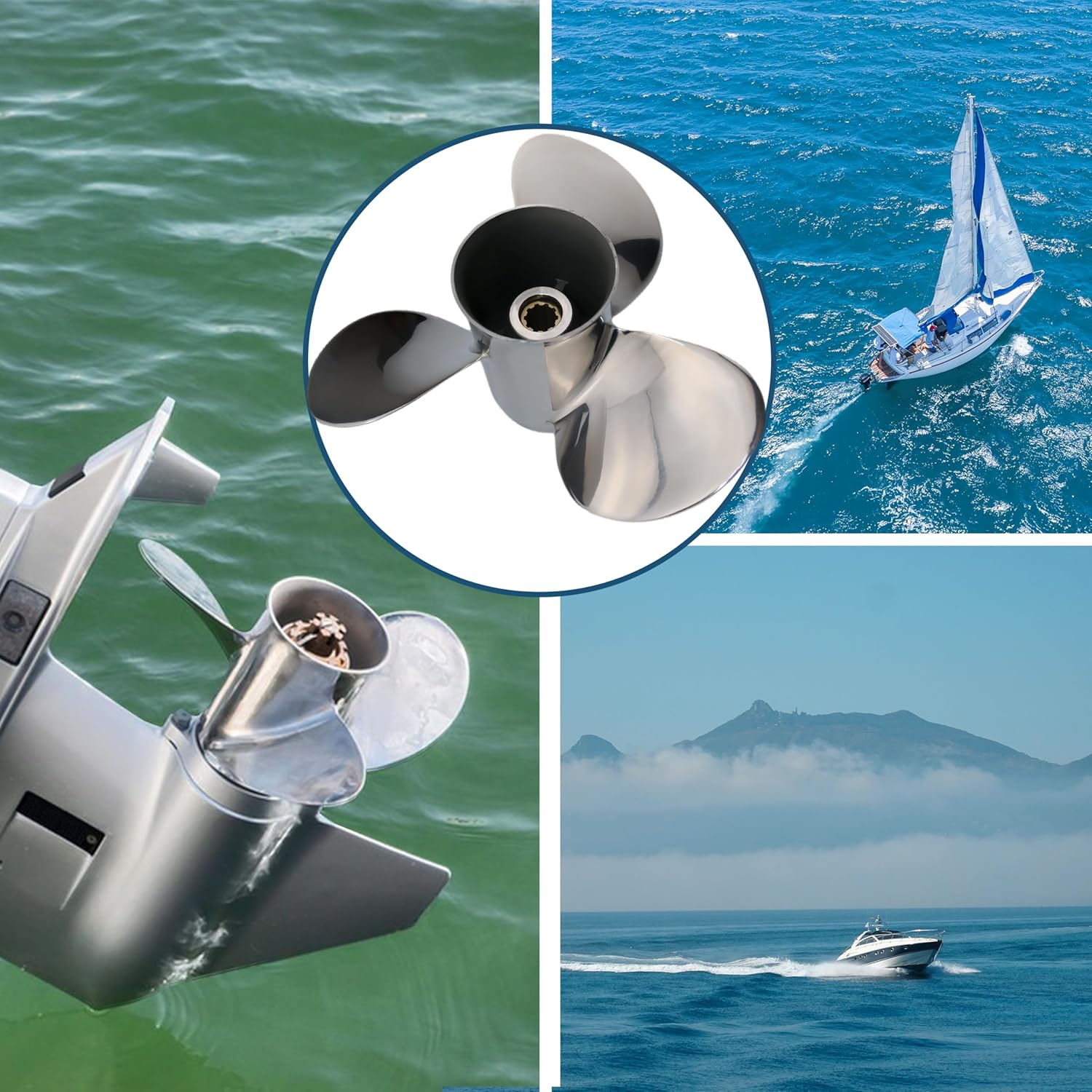 9 7/8×10 1/2p, 9 7/8×12p, 9 7/8×13p, 9 7/8×14p Boat Propeller for Yamaha Engines Upgrade Stainless Steel Outboard Motors 20HP 25HP 30HP ，RH 10 Tooth OEM 664-45954-00-EL