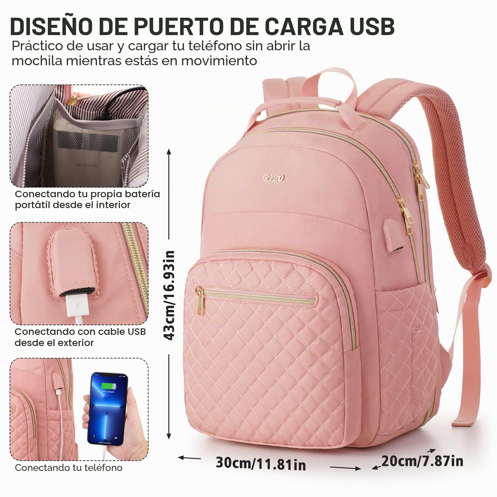 Mochila Escolar para Niñas Adolescentes,Mochila Portatil Mujer Impermeable para Universidad Viaje Casual Trabajo,Regalos,TSA Amigable,Rosada