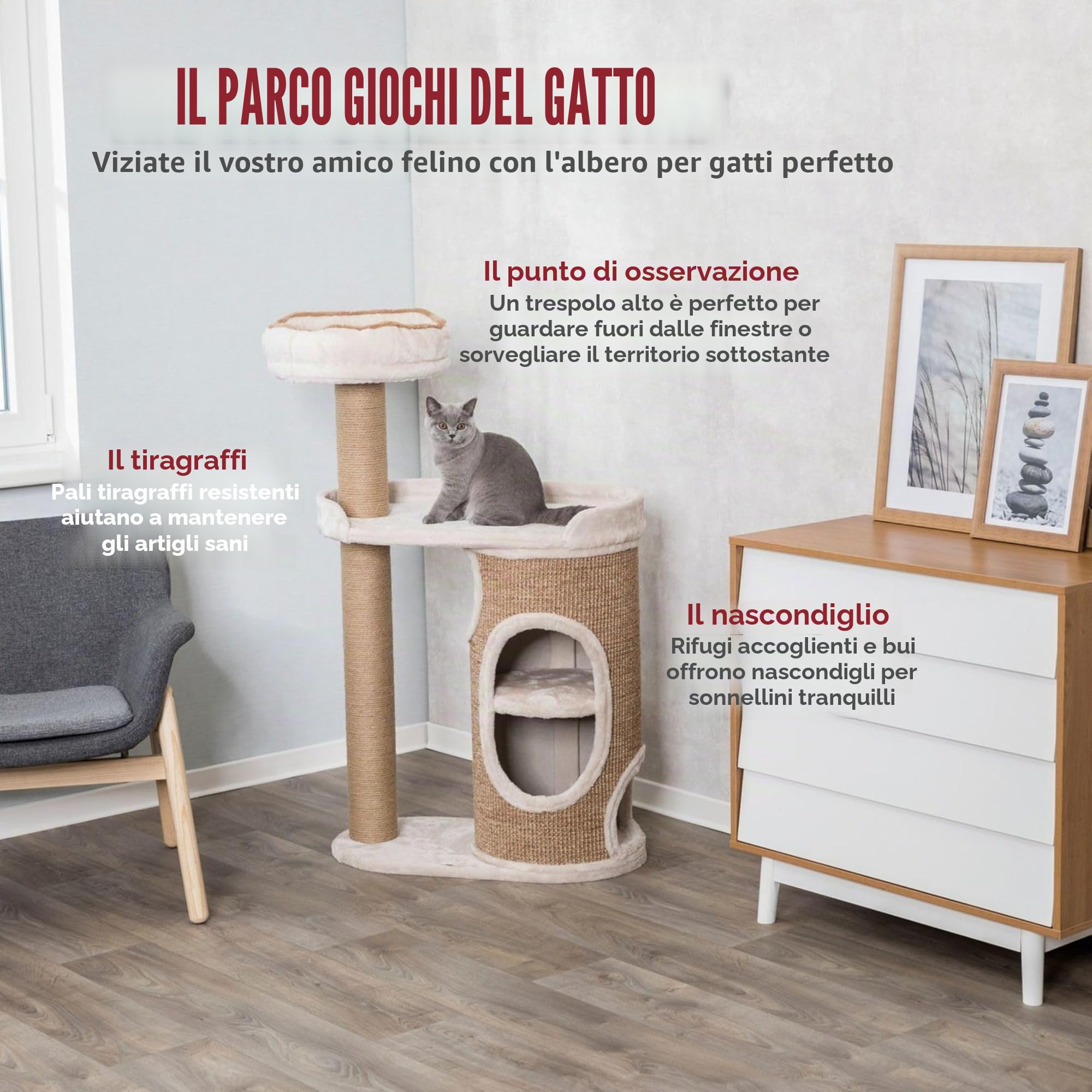 Trixie Albero tiragraffi Falco, di Medie Dimensioni, 117 cm, Grigio Chiaro/Marrone, 44416